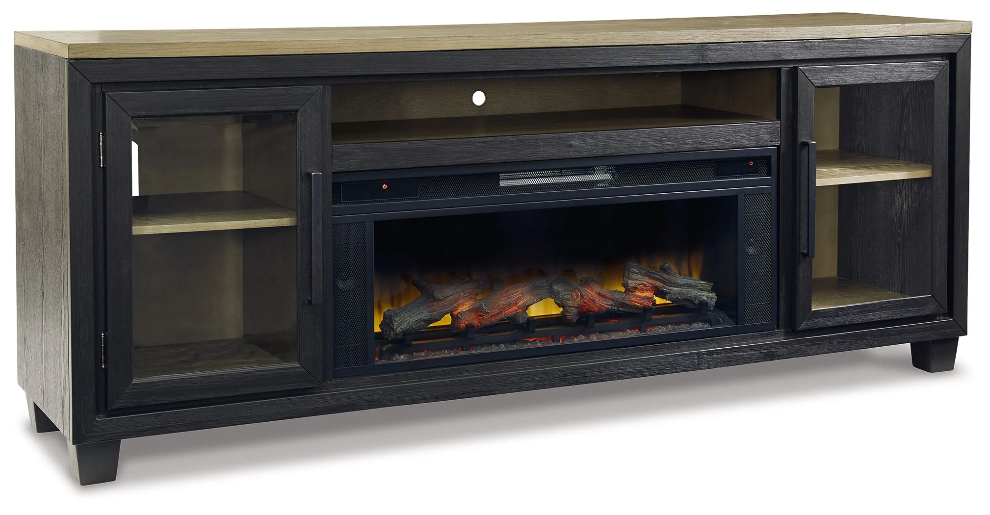 Foyland - 83" TV Stand With Electric Infrared Fireplace Insert - Black / Brown - Image 2