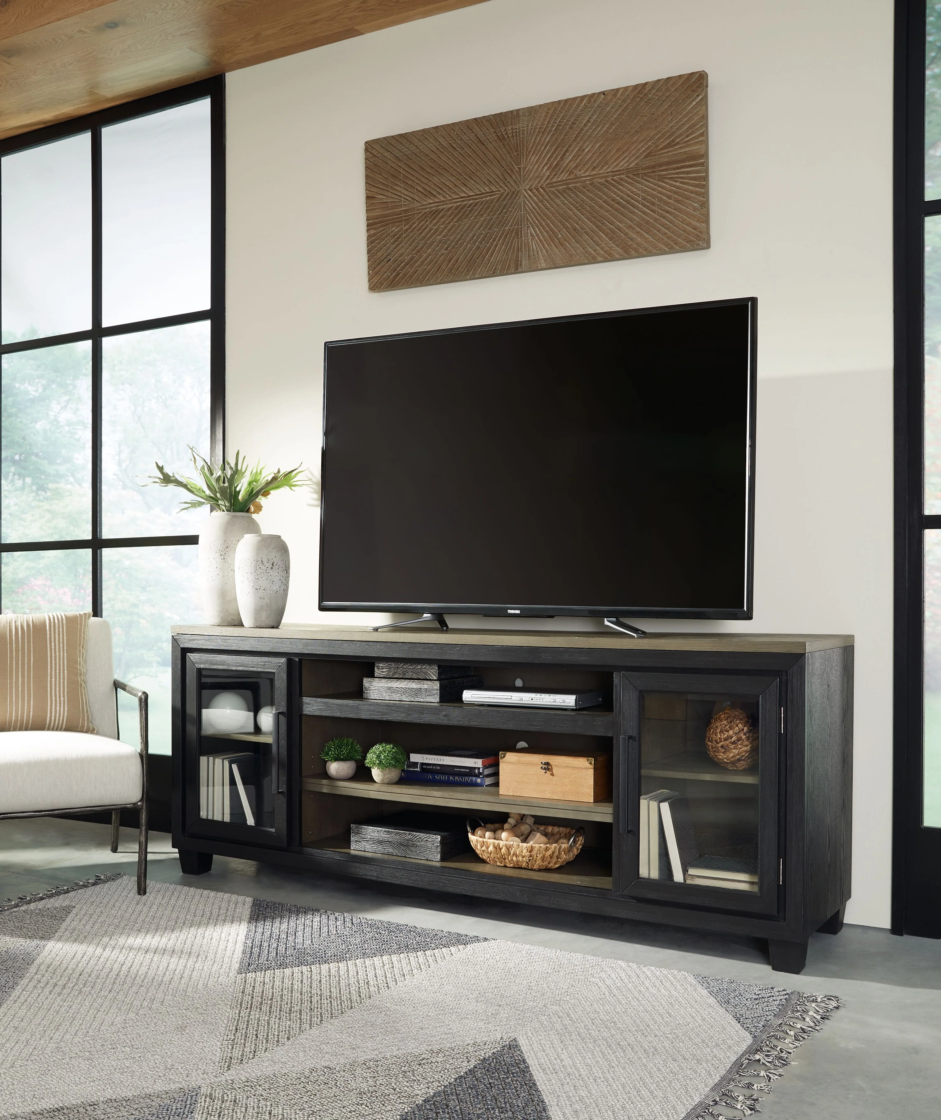 Foyland - XL TV Stand w/Fireplace Option - Black / Brown - Image 3