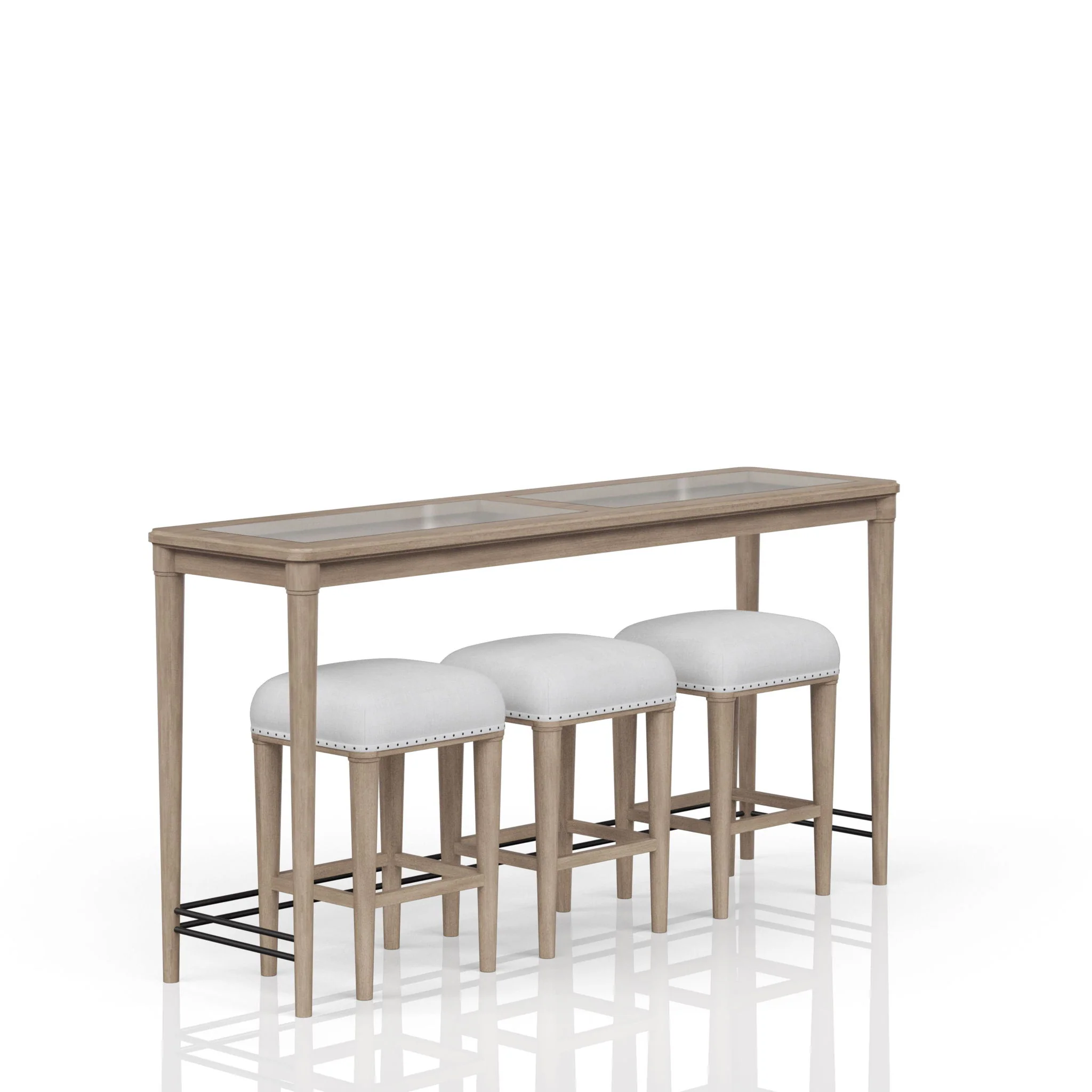 Glass Console Table With 3 Stools - Frosted - Image 2