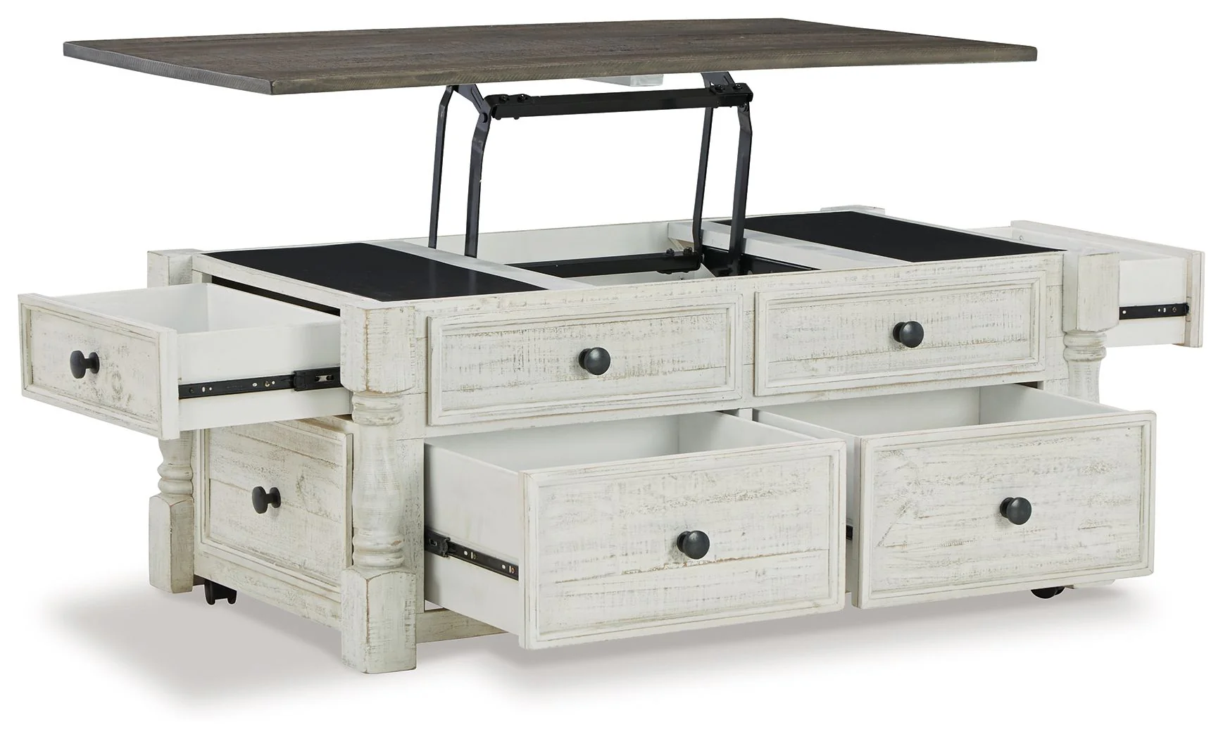 Havalance - Lift Top Cocktail Table with Storage Drawers - White / Gray - Image 2