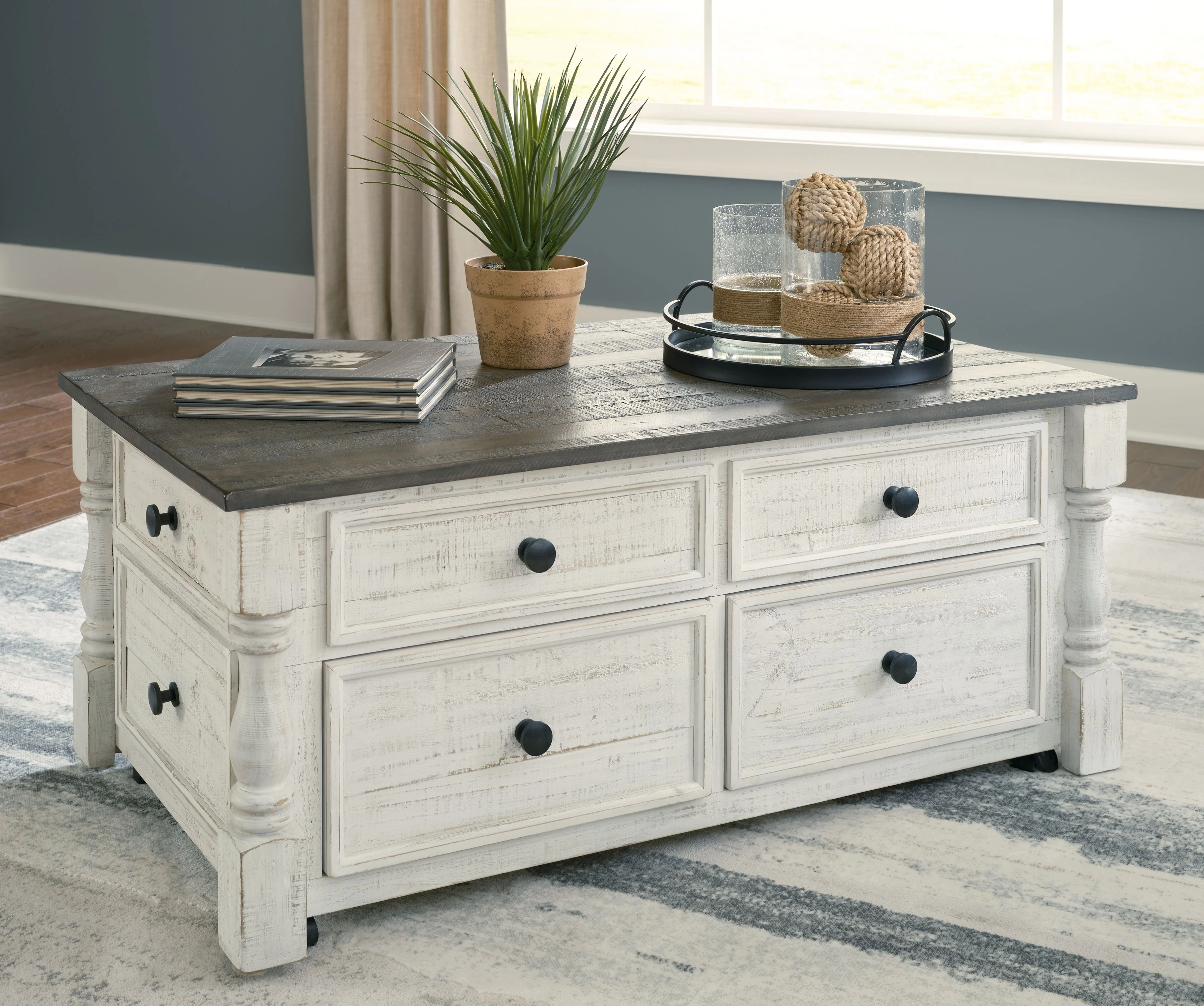 Havalance - Lift Top Cocktail Table with Storage Drawers - White / Gray - Image 3