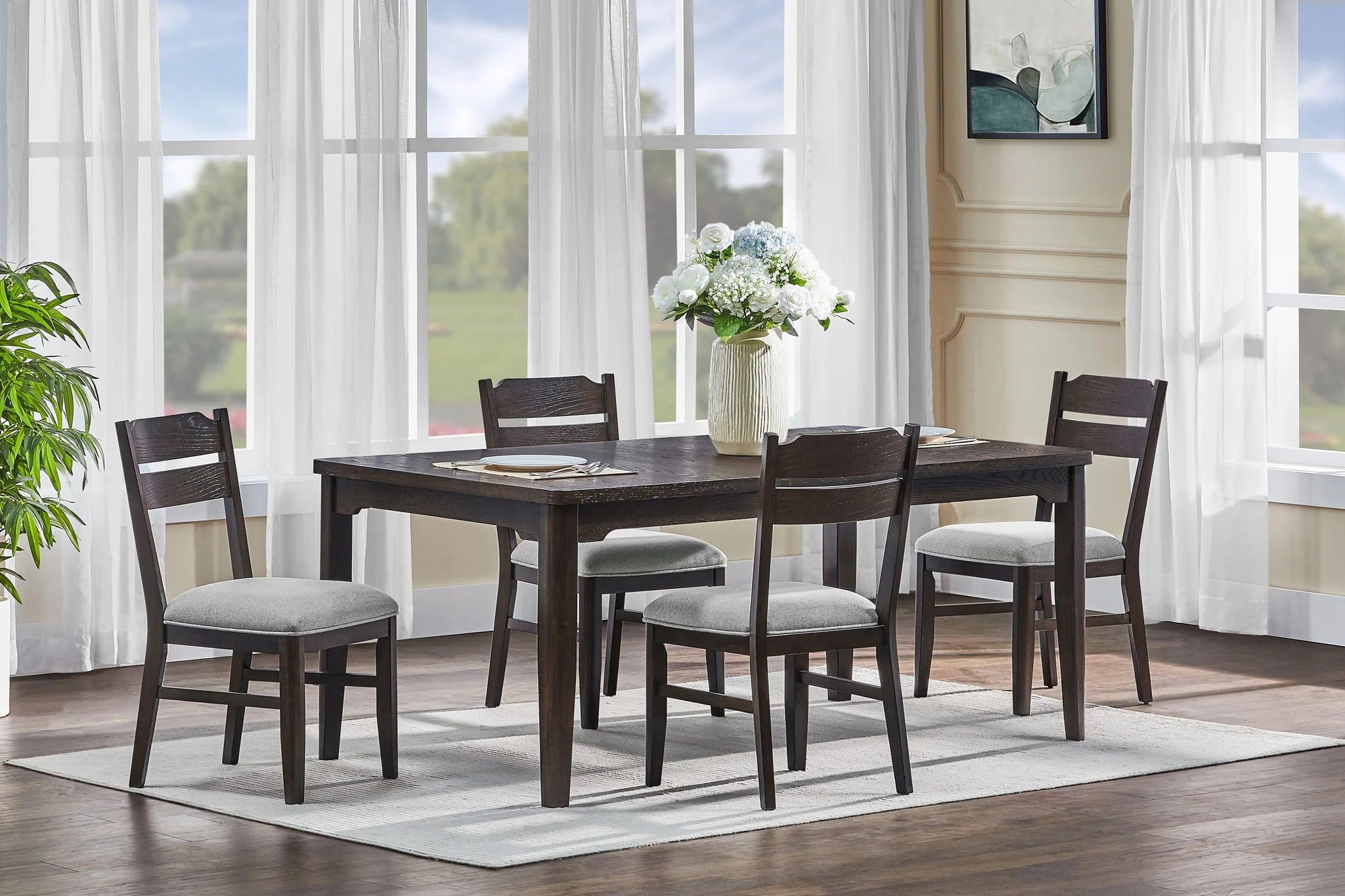 Higgins - 5 Piece Dining Room Set - Dark oak