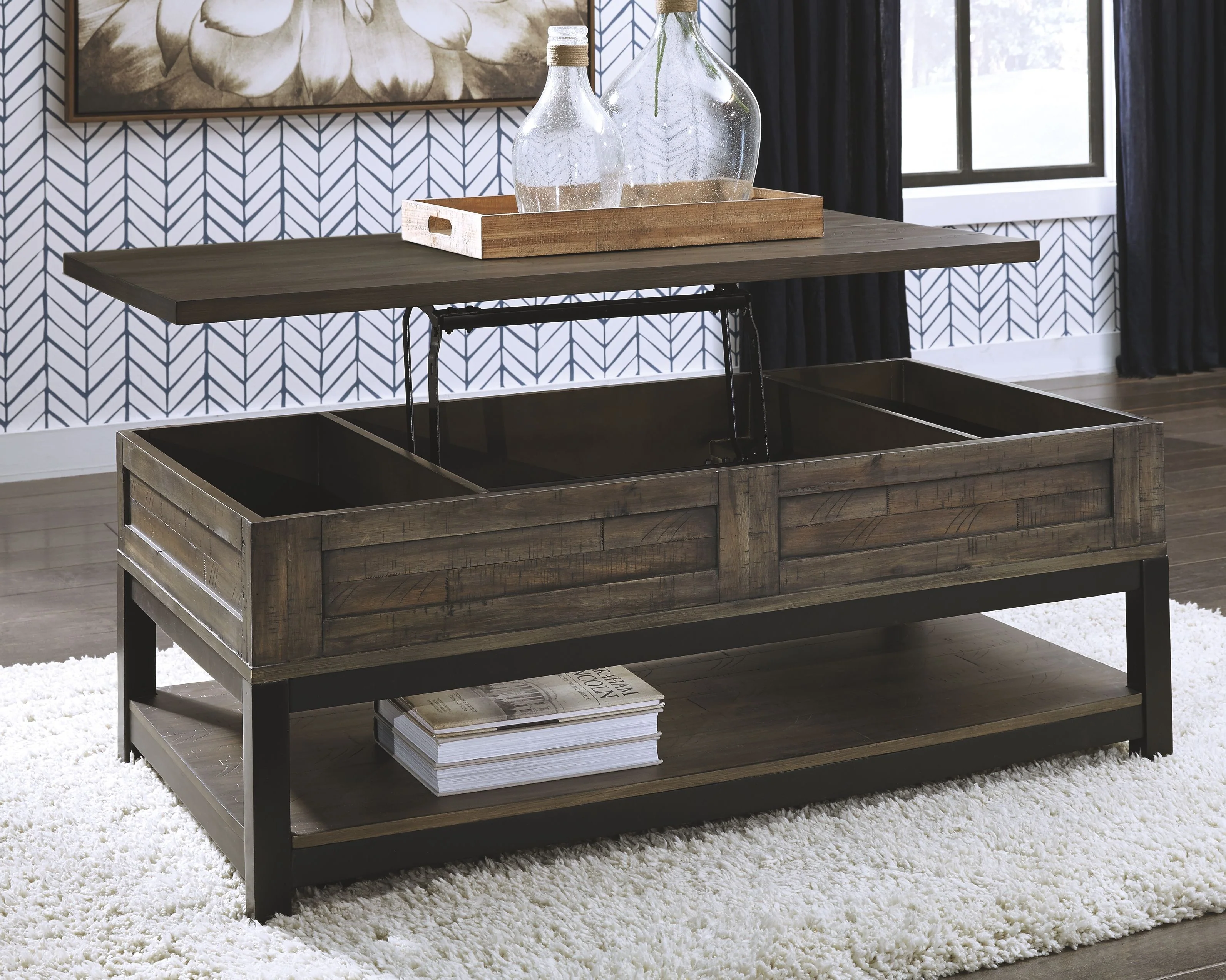 Johurst - LIFT TOP COCKTAIL TABLE - Grayish Brown - Image 2