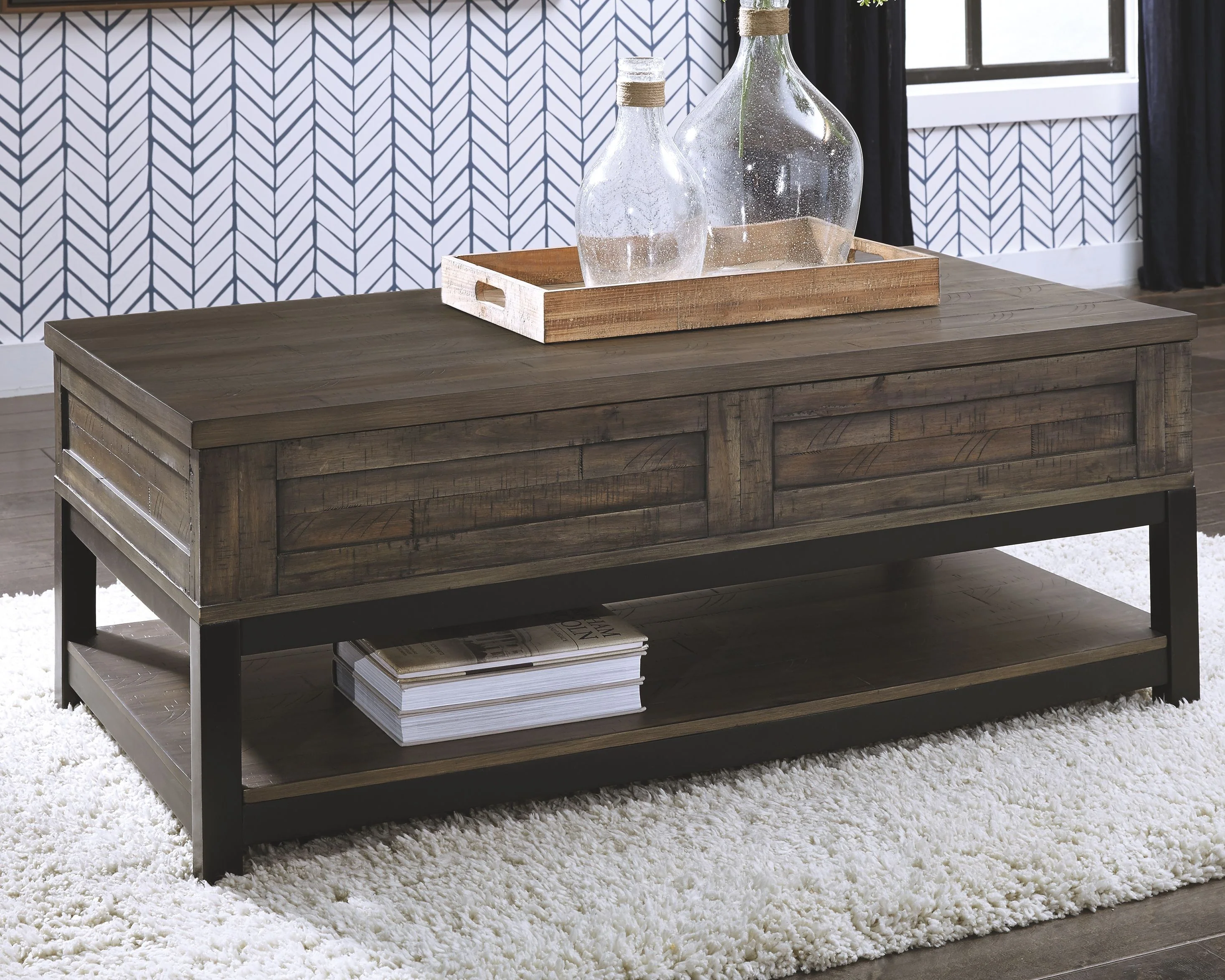Johurst - LIFT TOP COCKTAIL TABLE - Grayish Brown - Image 4