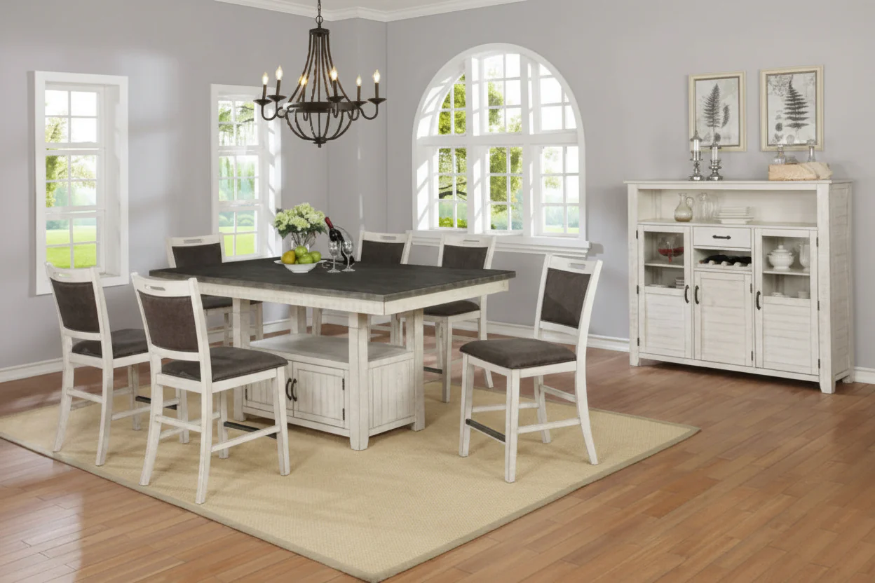 Jonah Counter Height Dining Set in White and Grey Finish