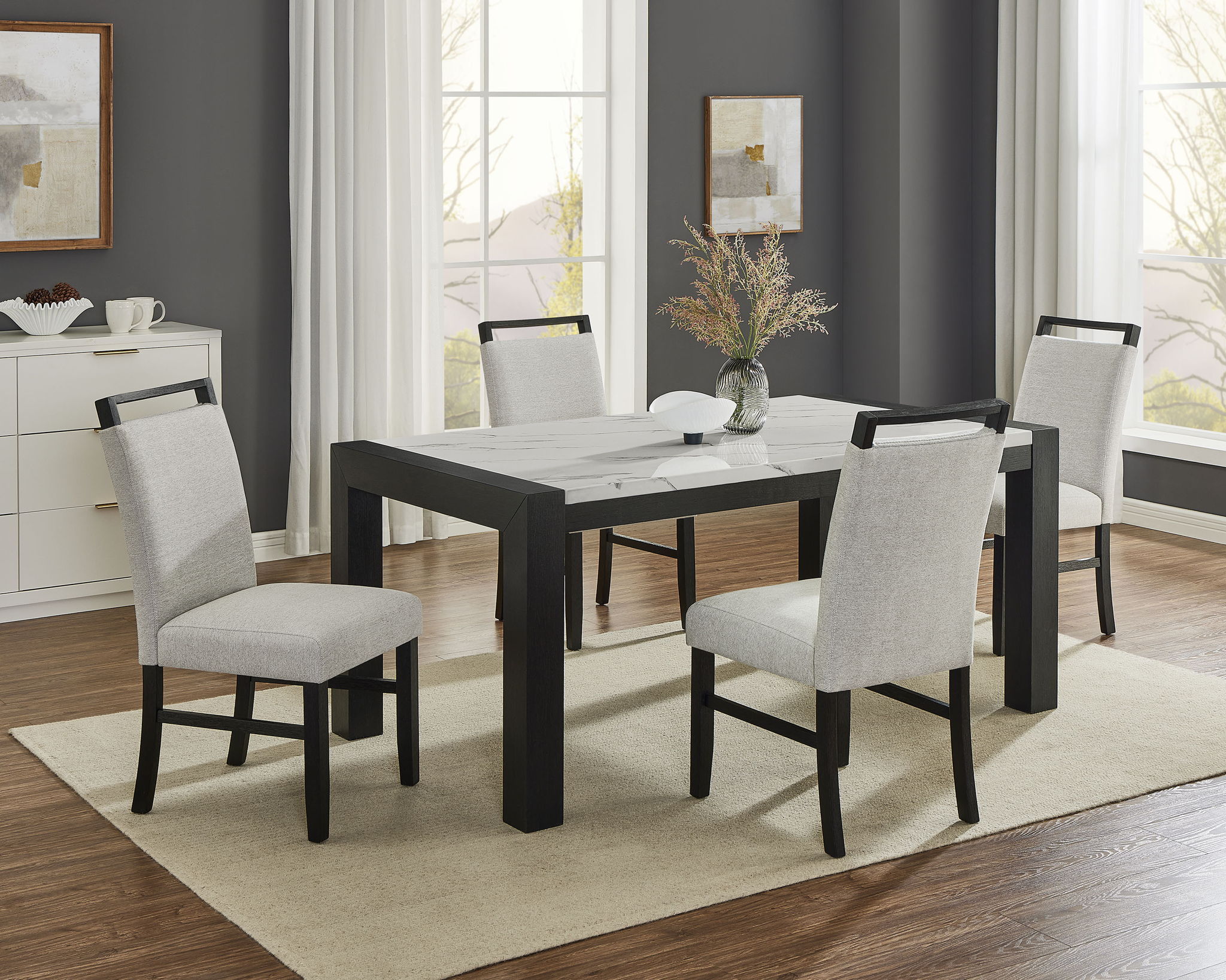 Jules - 5 Piece Dining Room Set - Charcoal / White