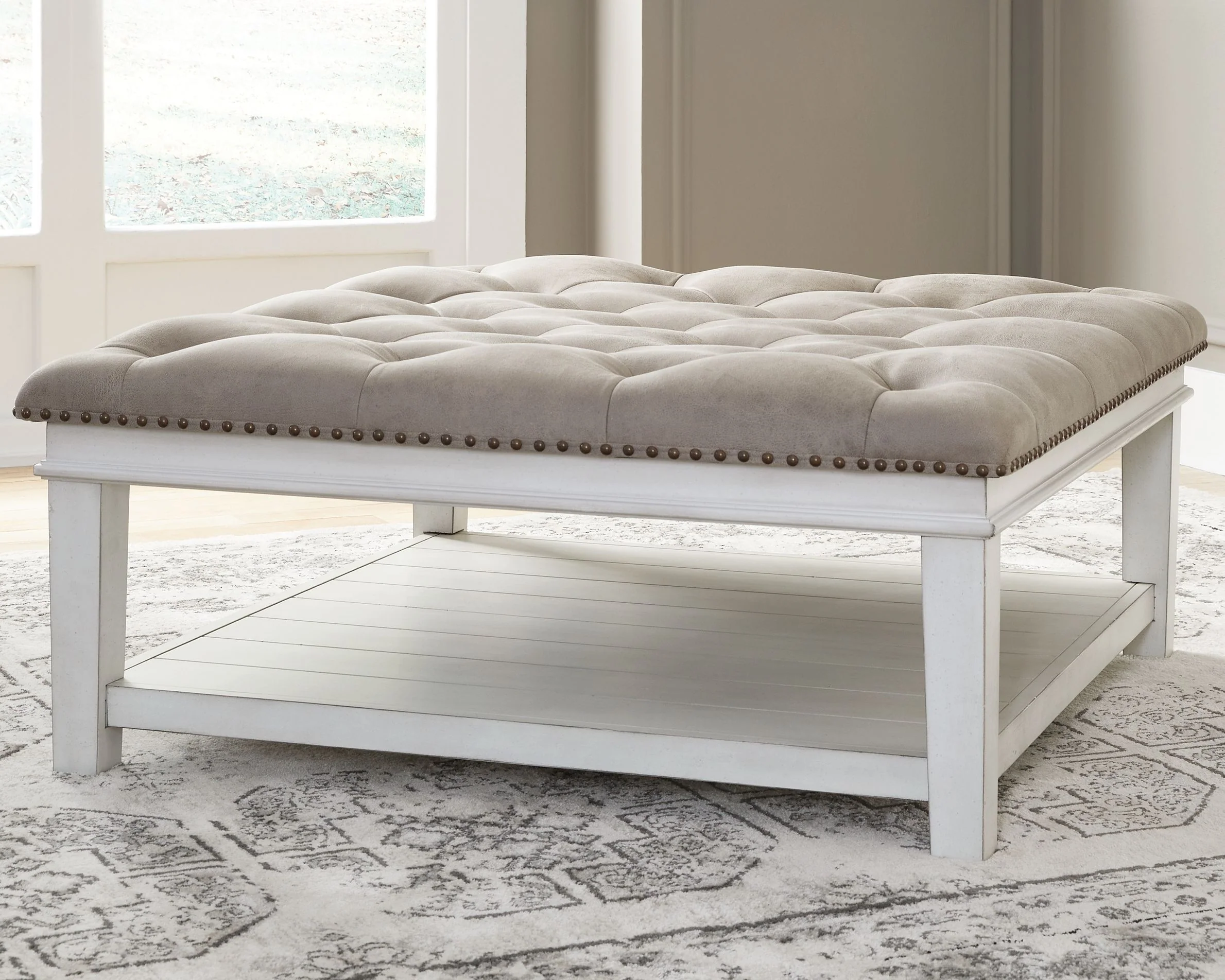 Kanwyn - Uph Ottoman Cocktail Table - Whitewash - Image 2