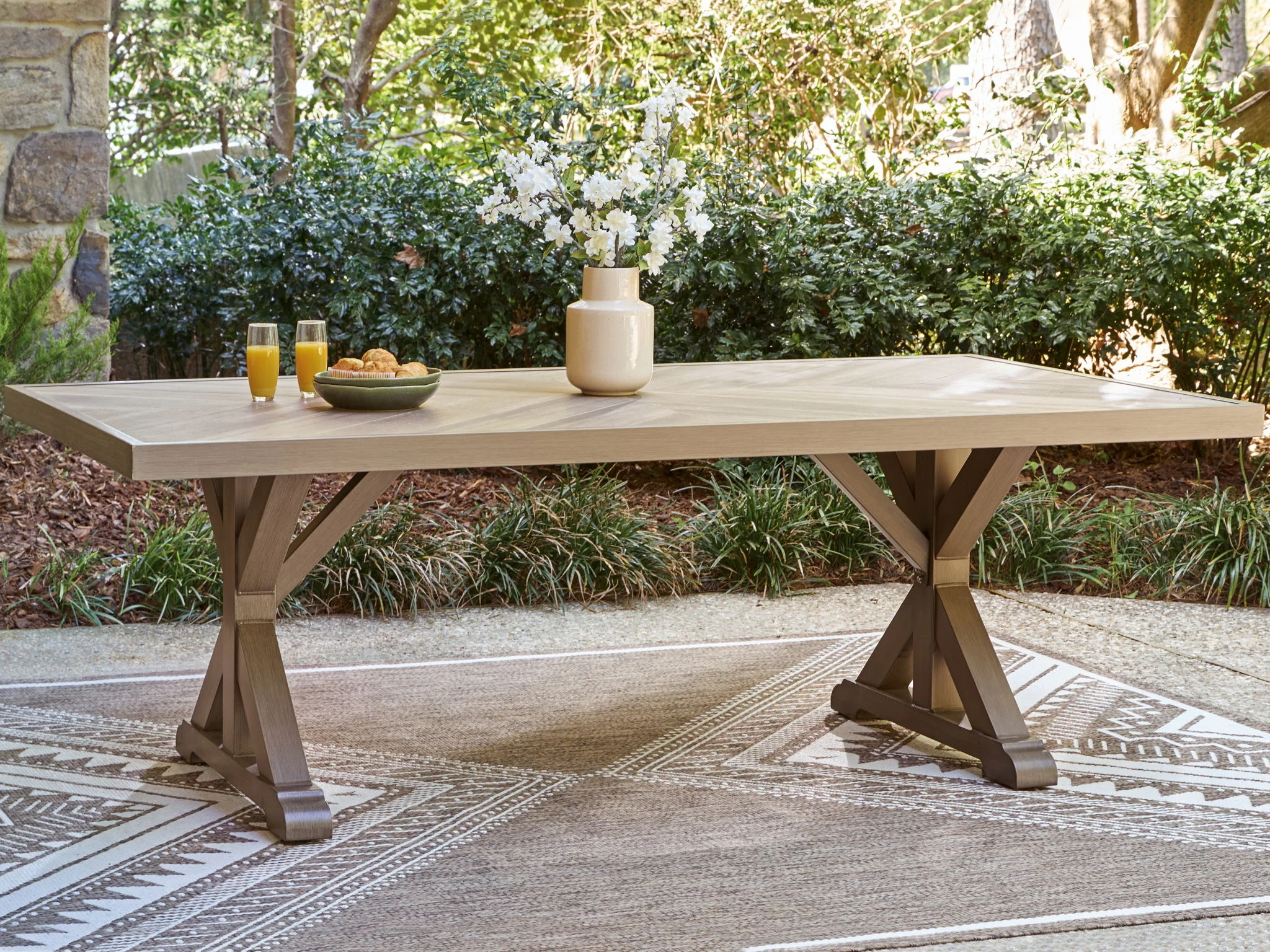 Laguna Heights - Rectangular Dining Table With Umbrella Option - Beige - Image 3