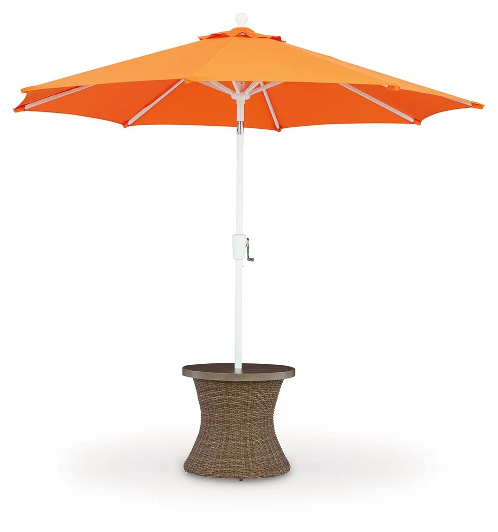 Laguna Heights - Round End Table With Umbrella Option - Beige - Image 3