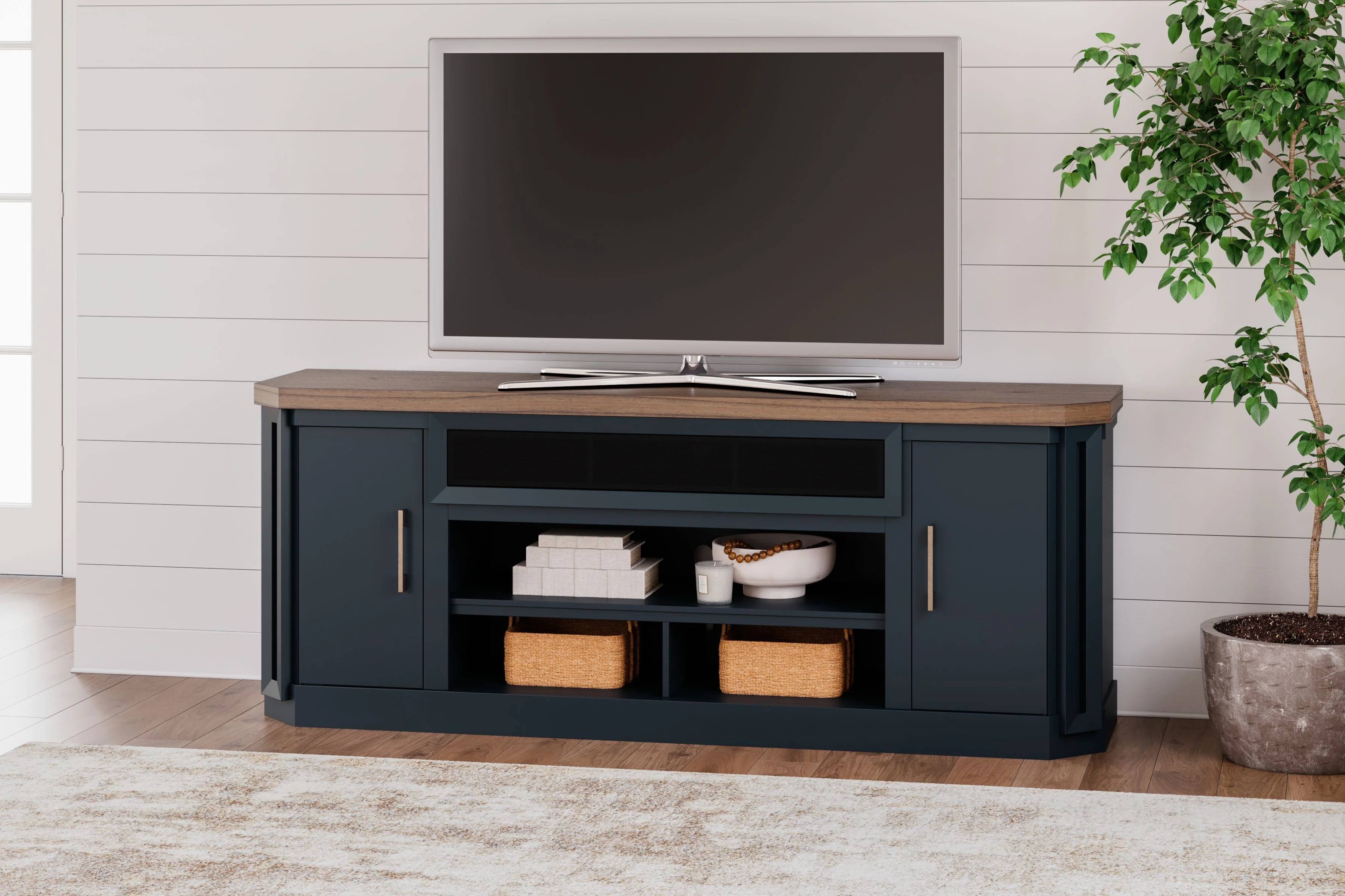 Landocken - Brown / Blue - Xl TV Stand - No Fireplace - Image 3