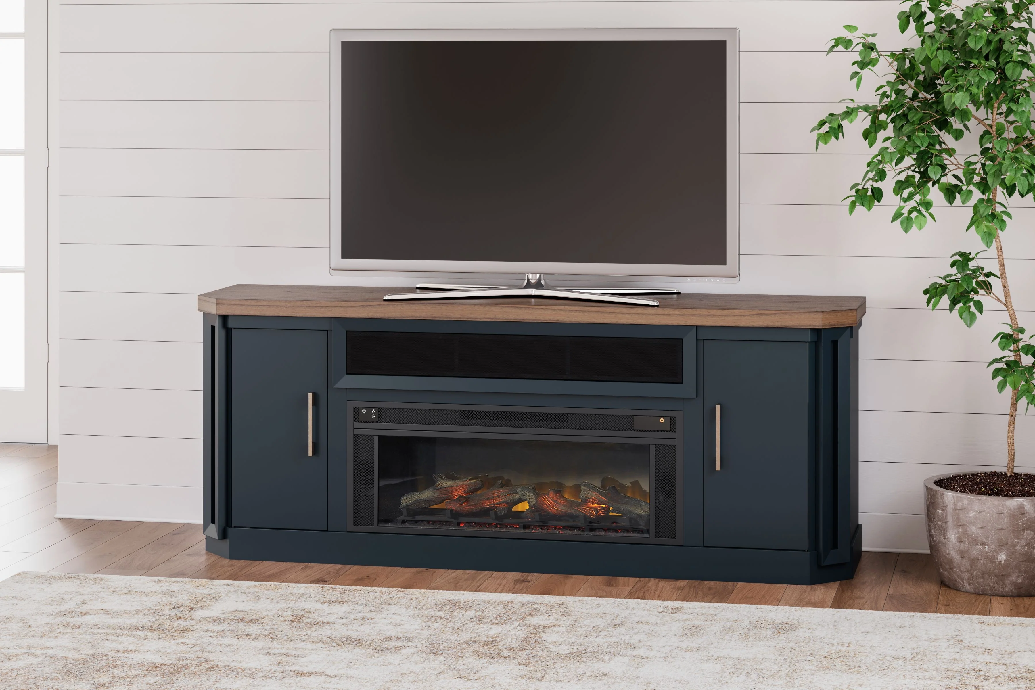 Landocken - 83" TV Stand With Electric Fireplace - Two-tone - Image 3