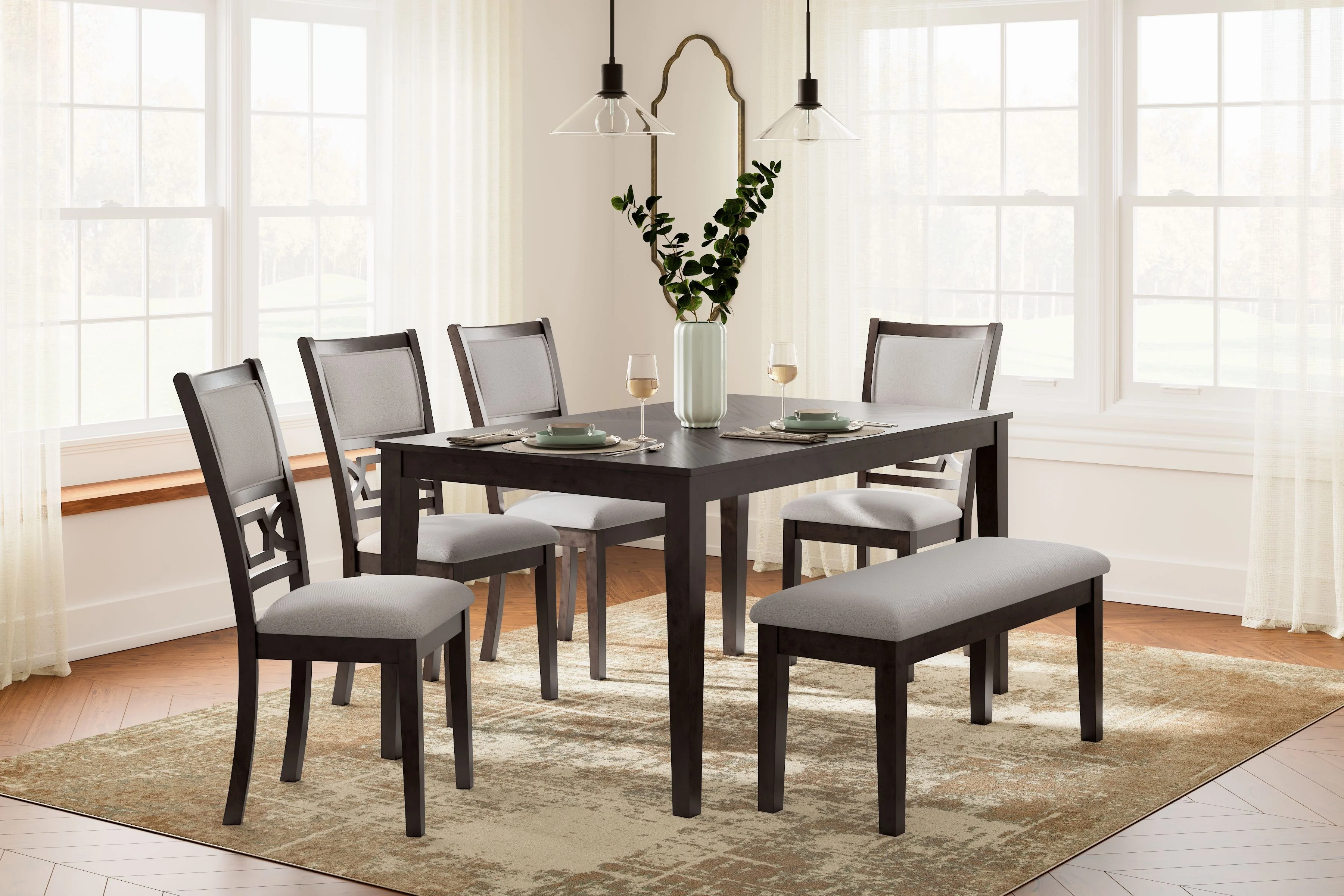 Langwest - Dining Room Table Set (Set of 6) - Brown - Image 3