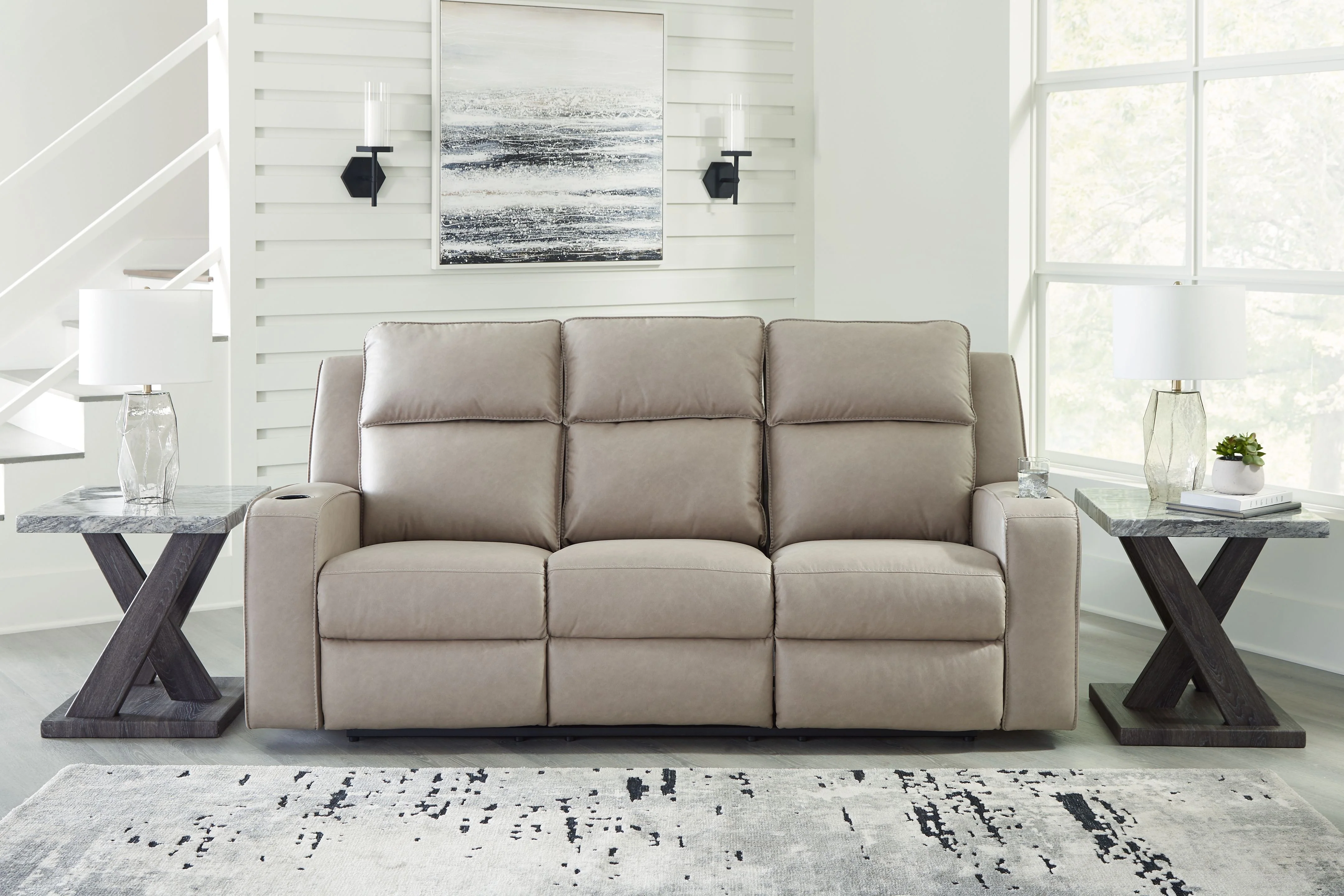 Lavenhorne - Rec Sofa W/Drop Down Table - Pebble - Image 4