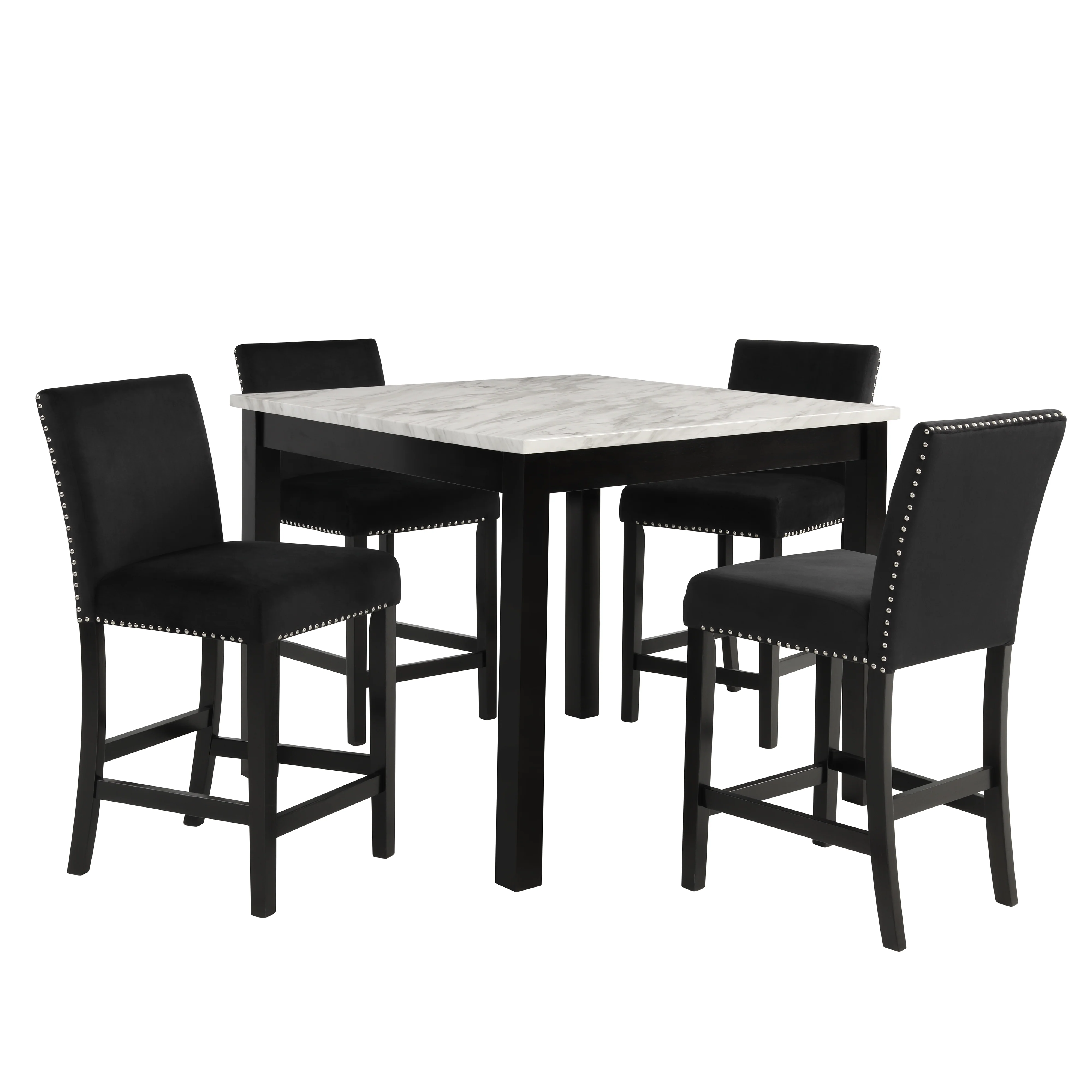 Lennon Black & Marble with Black Velvet 5Pc Counter Height Dining Set - Image 2