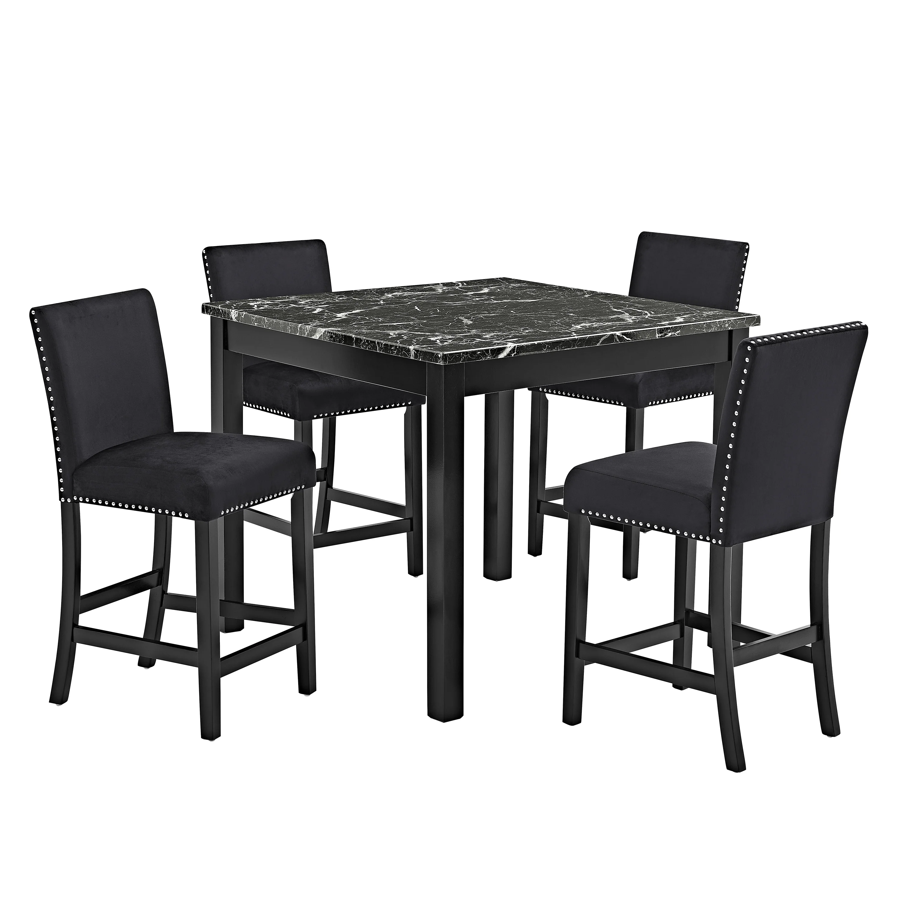Lennon All Black with Velvet 5Pc Counter Height Dining Set - Image 2