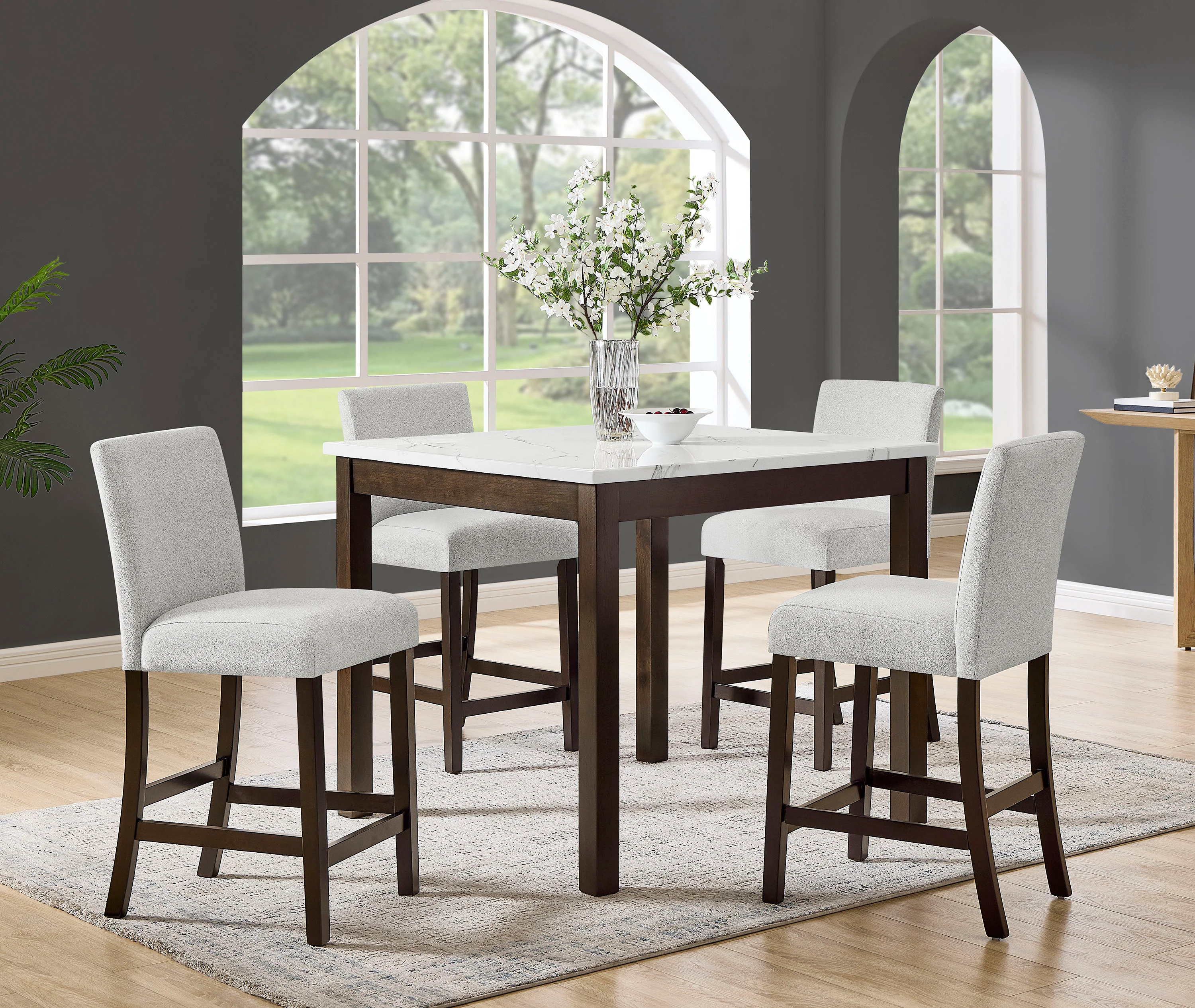 Lennon Brown & Marble with White 5Pc Counter Height Dining Set