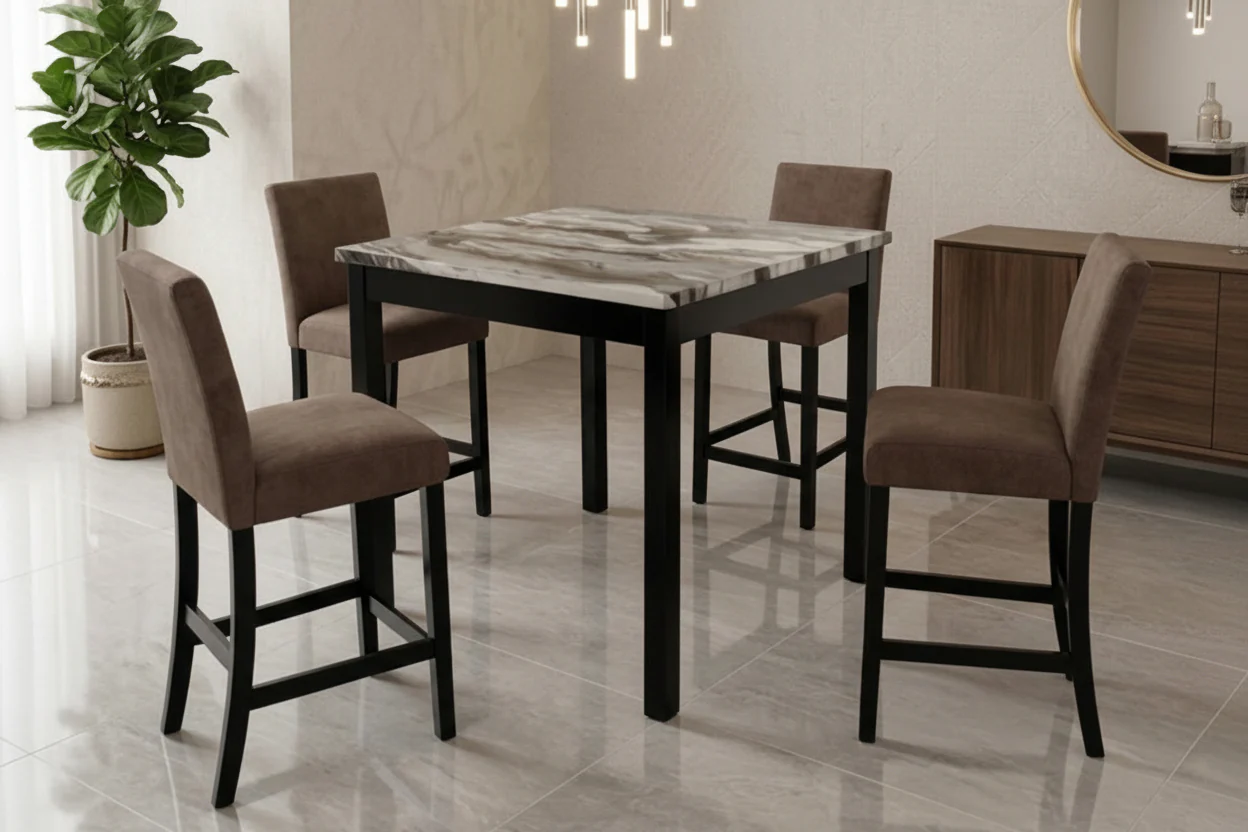 Lennon Brown & Marble with Brown 5Pc Counter Height Dining Set