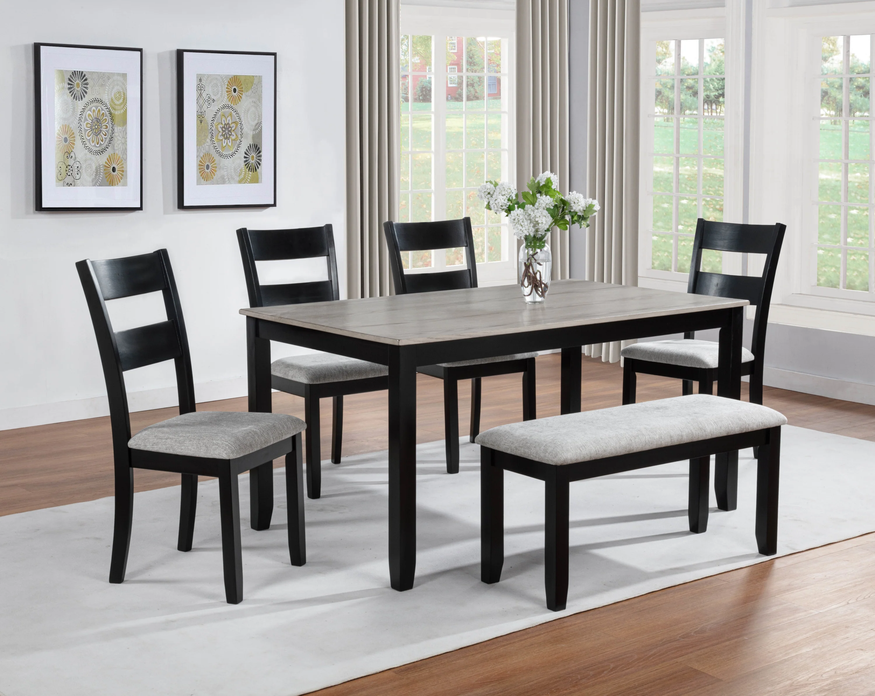 Lester 6 Pc Dining Set with Bench