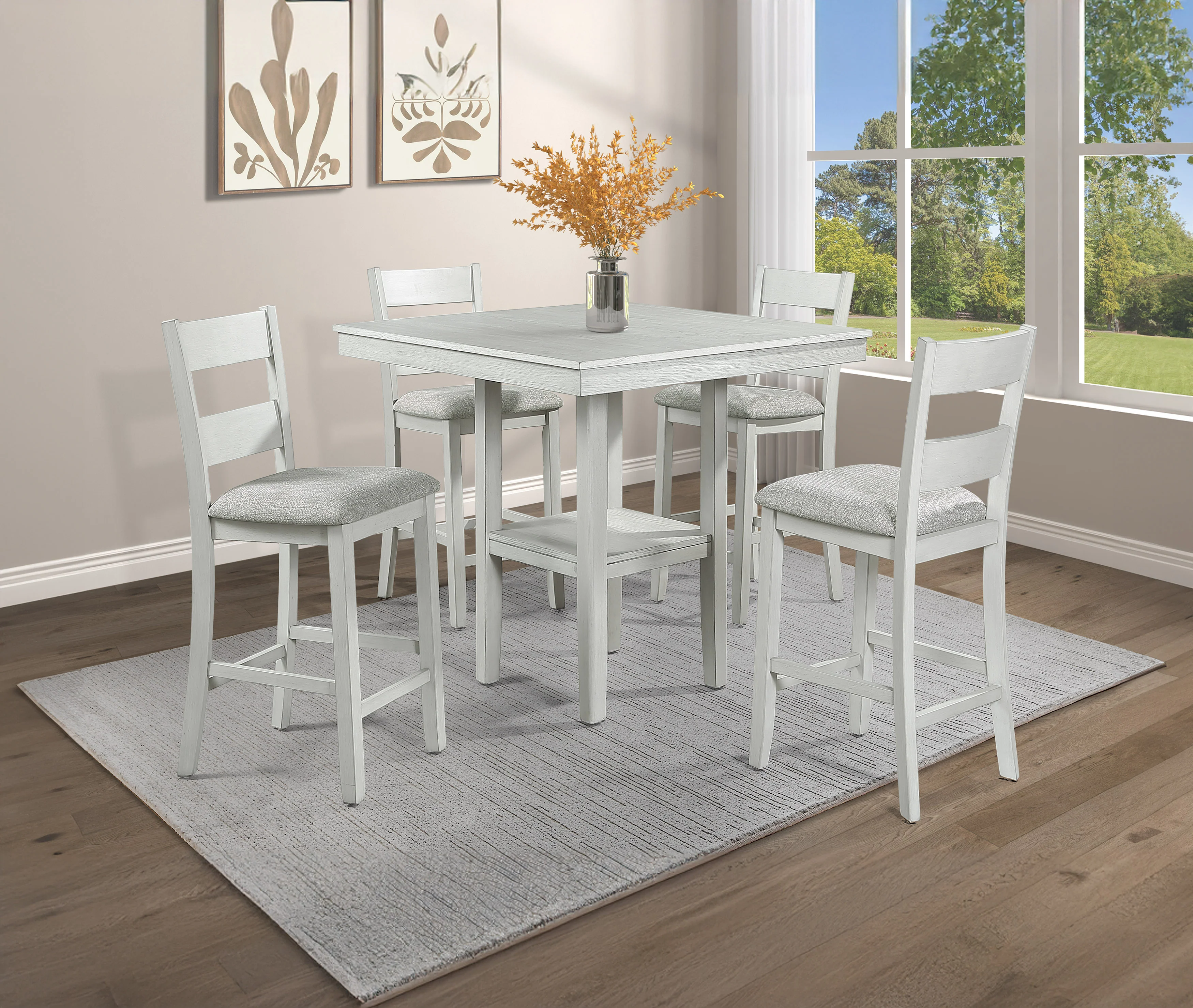 Lester Washed Driftwood 5 Piece Counter Height Dining Set