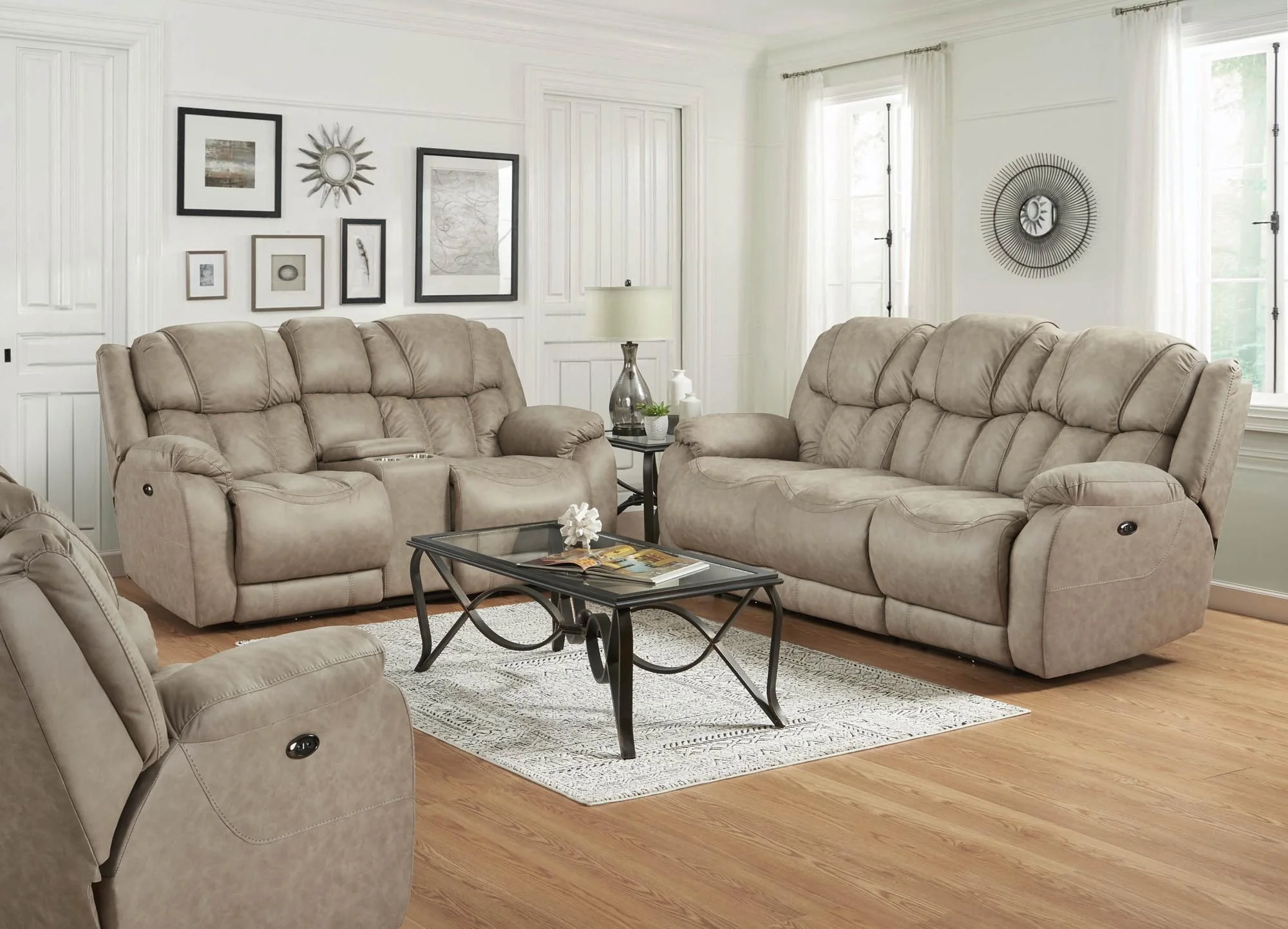 Light Beige Polished Microfiber Recliner - Image 2
