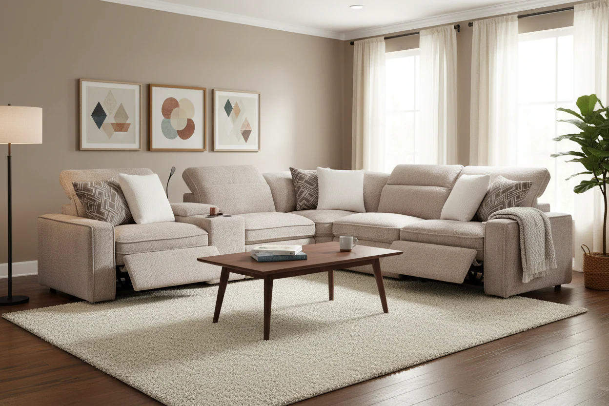 LR1001BR Kinston Brown Sectional w/ 3 2-Power Recliners