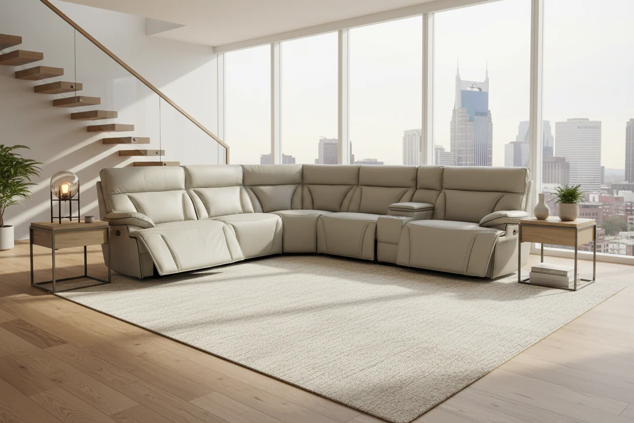 LR7594CM Cream Leather Power Motion Sectional