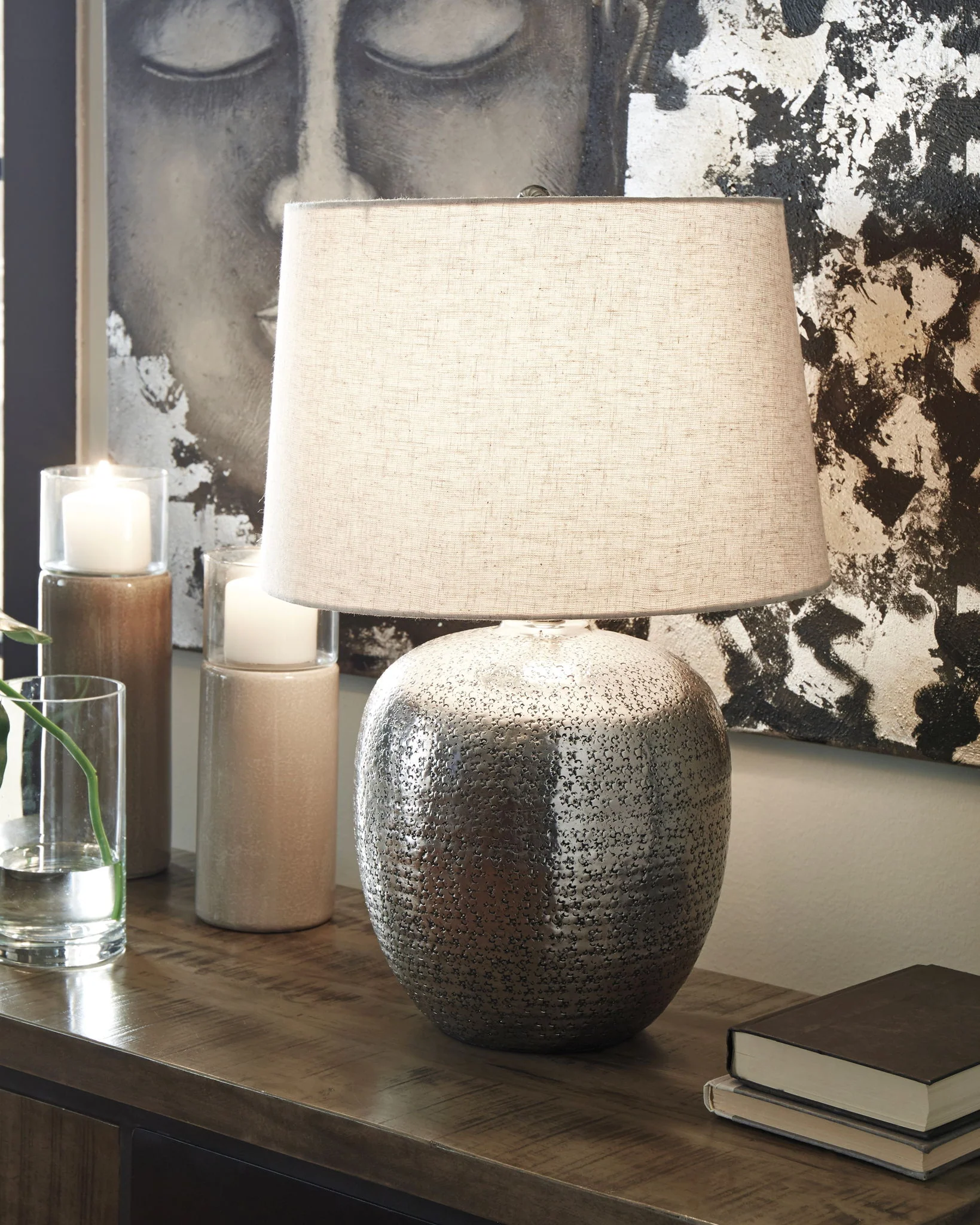 Magalie - Metal Table Lamp - Antique Silver Finish - Image 4