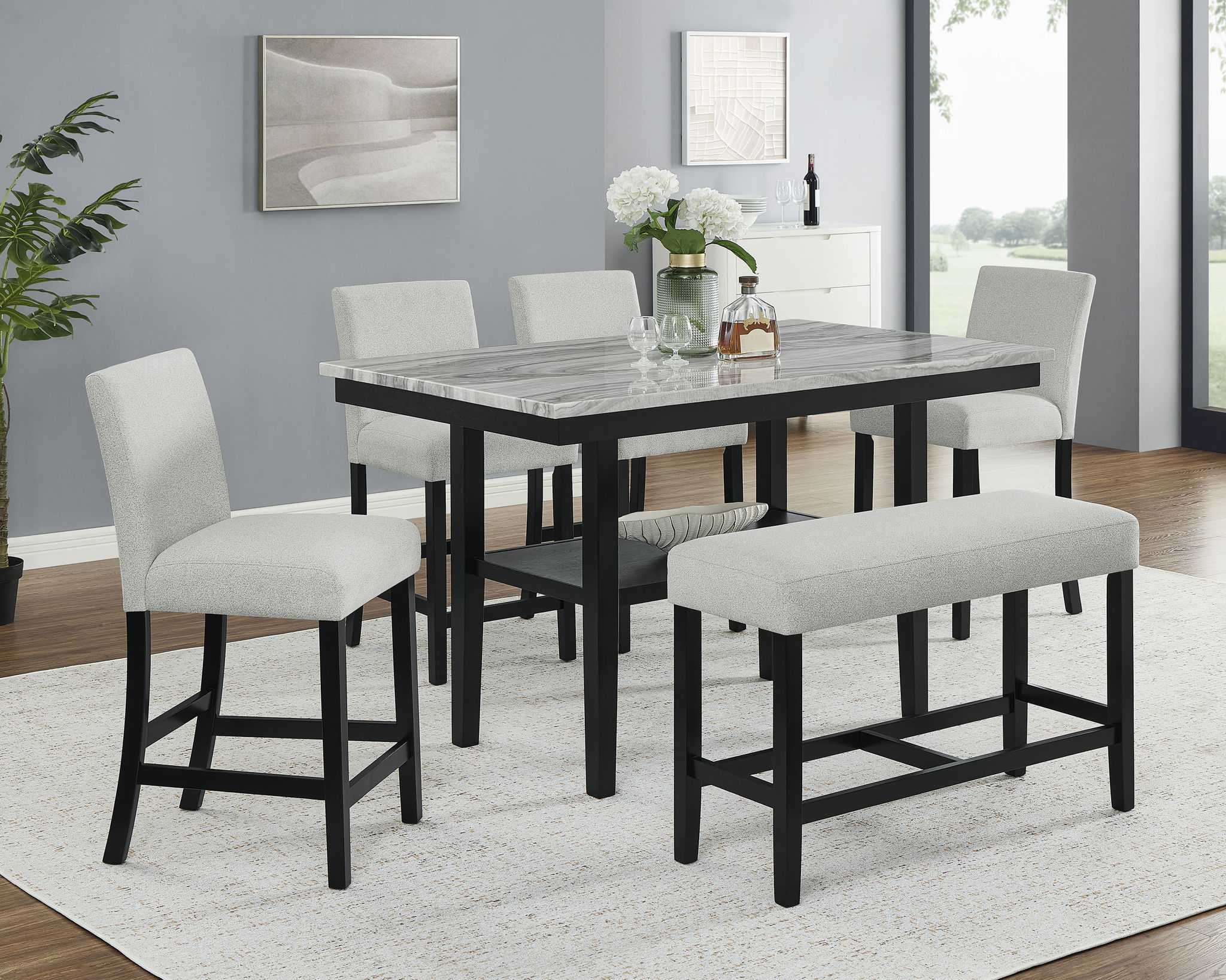 Marbel - 6 Piece Dining Room Set - Dove / Black
