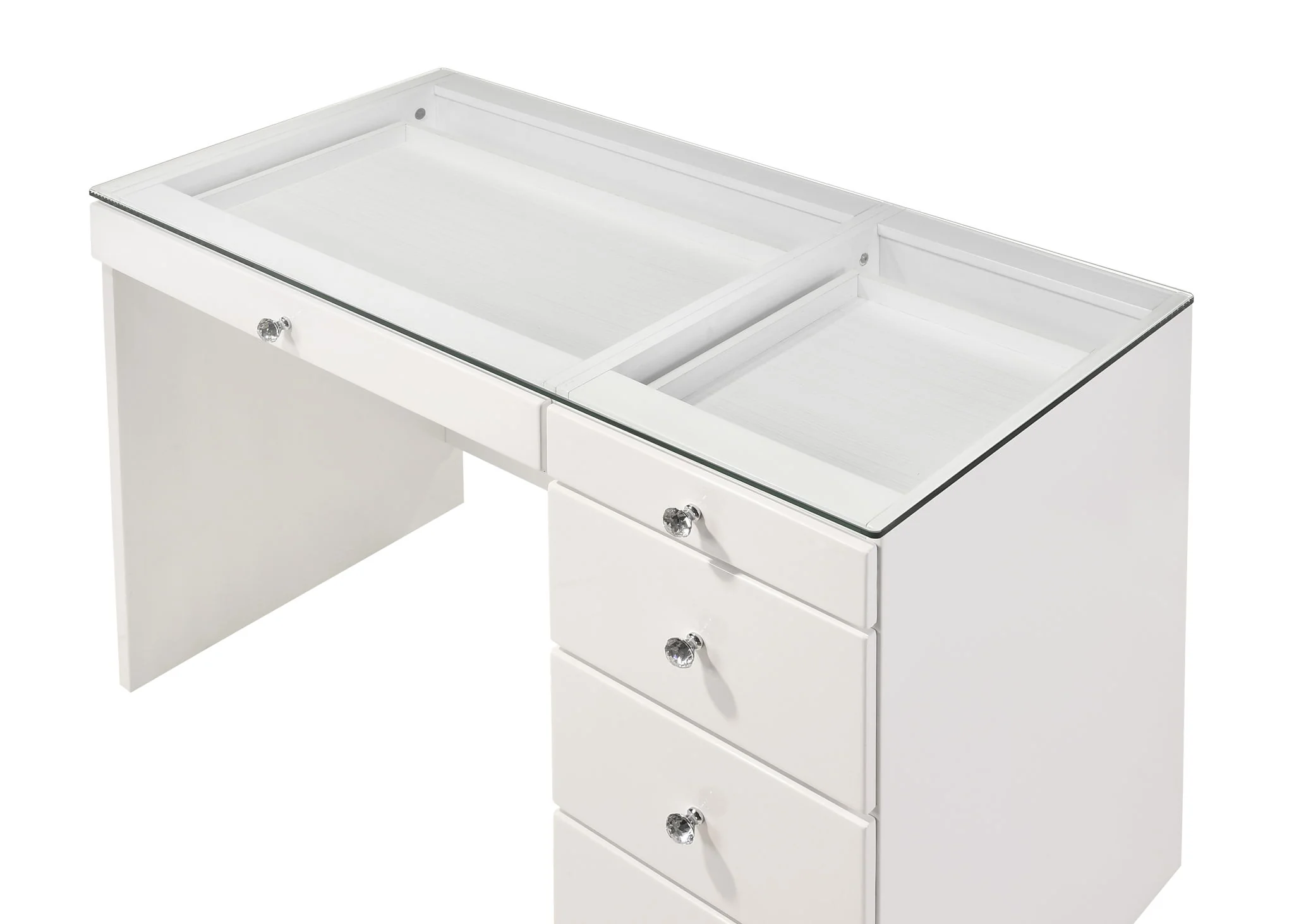 Morgan - Vanity Desk With Glass Top, LED Luxo Mirror & Stool - White - Image 3