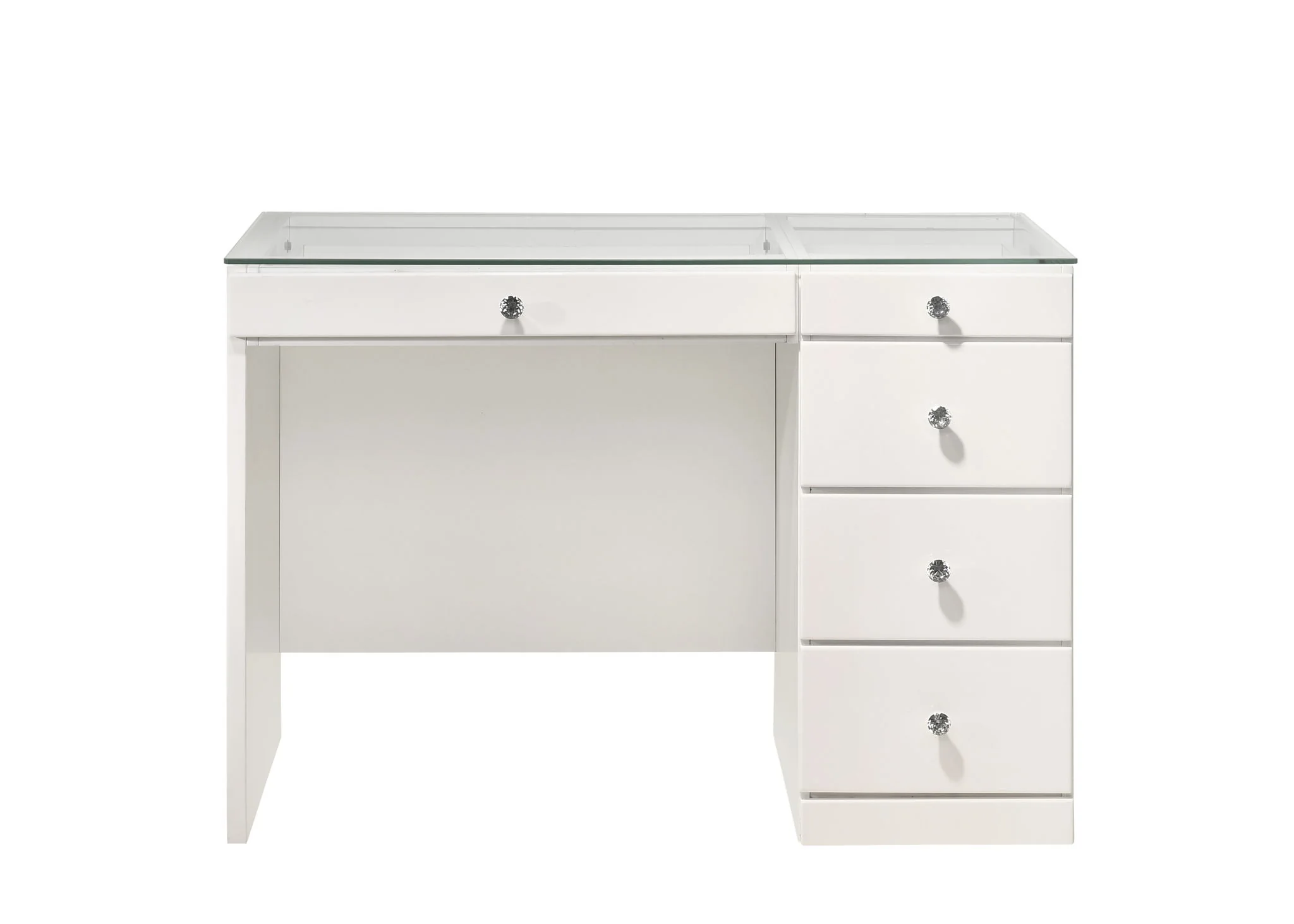 Morgan - Vanity Desk With Glass Top, LED Luxo Mirror & Stool - White - Image 4