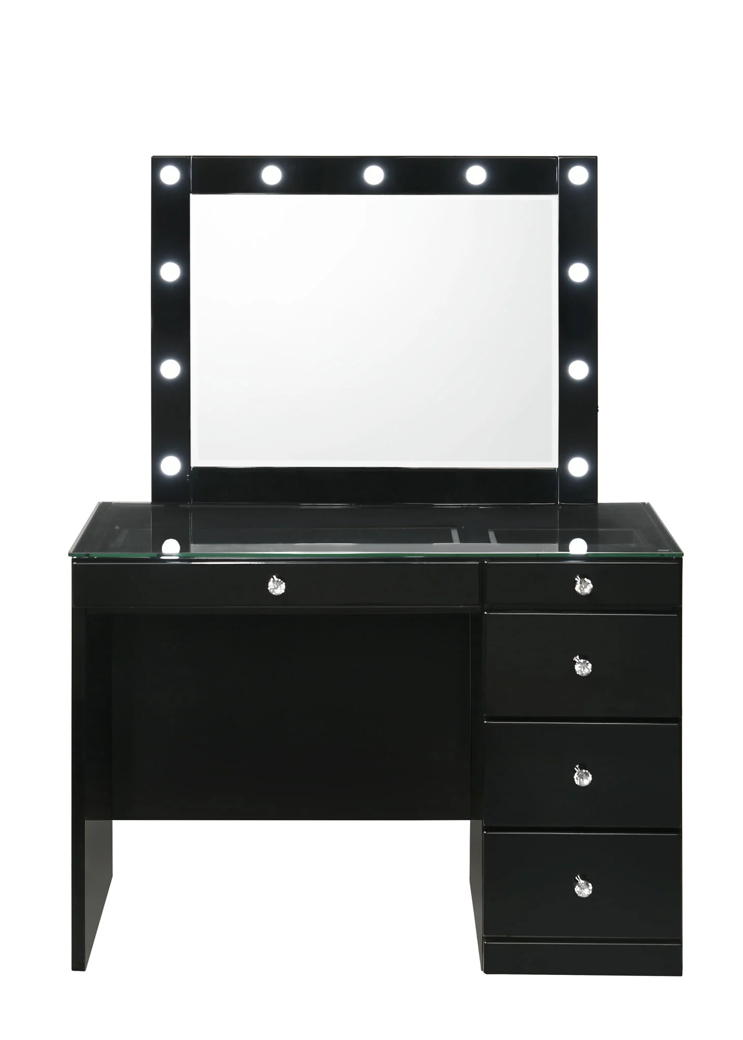 Morgan - Vanity Desk With Glass Top, LED Mirror & Stool - Black - Image 3