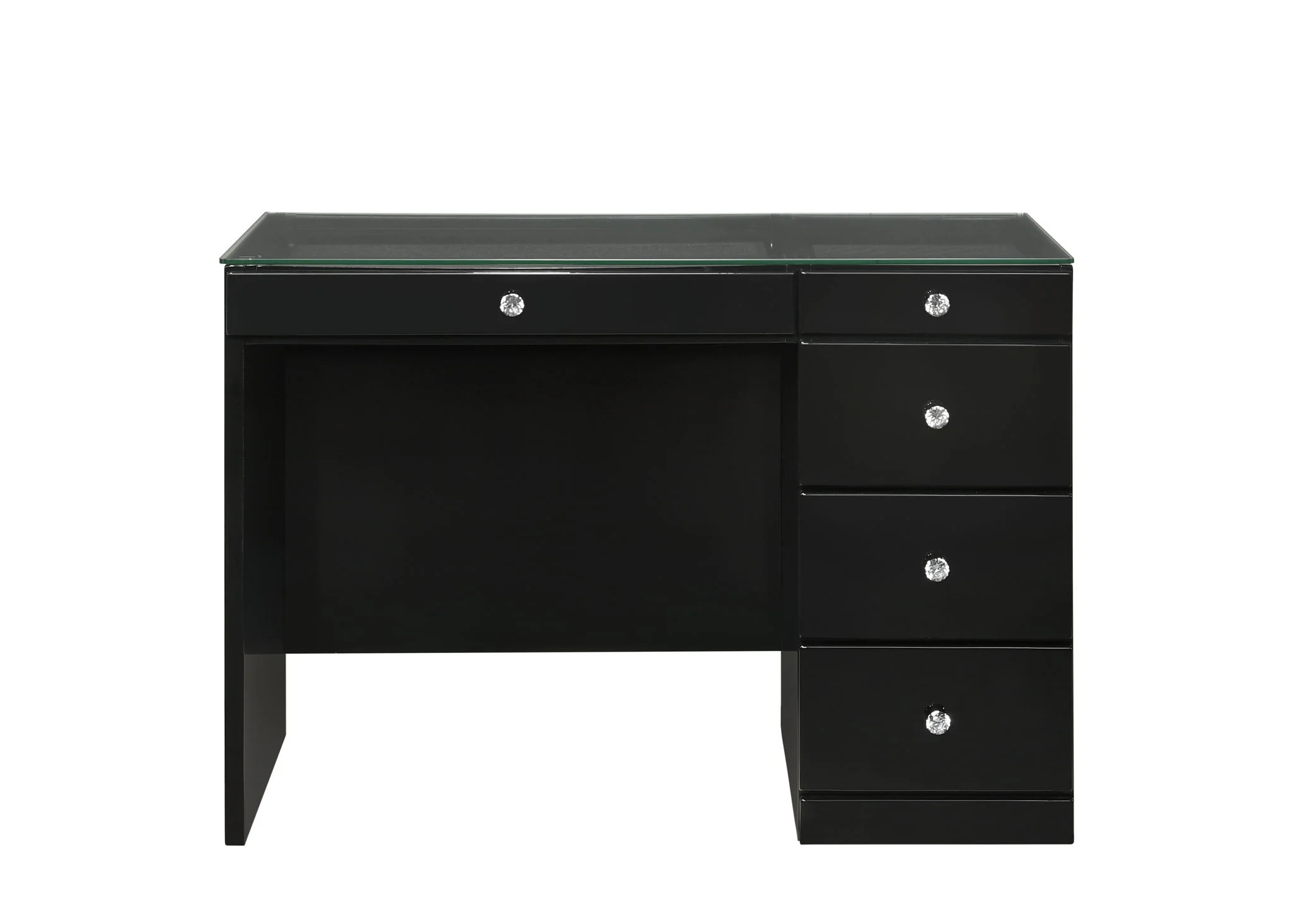 Morgan - Vanity Desk With Glass Top, LED Mirror & Stool - Black - Image 4
