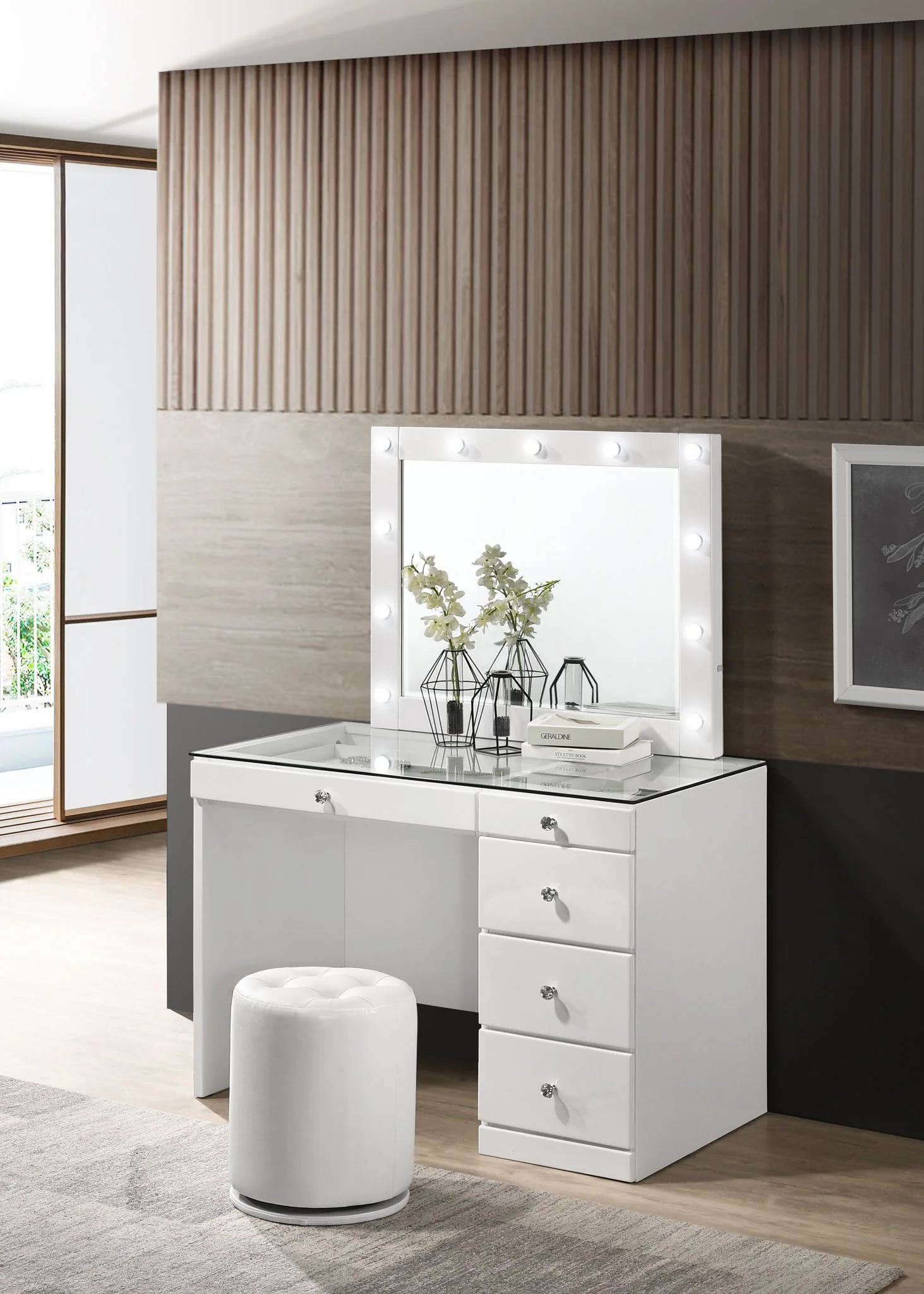 Morgan - Vanity Desk With Glass Top - White - Image 3