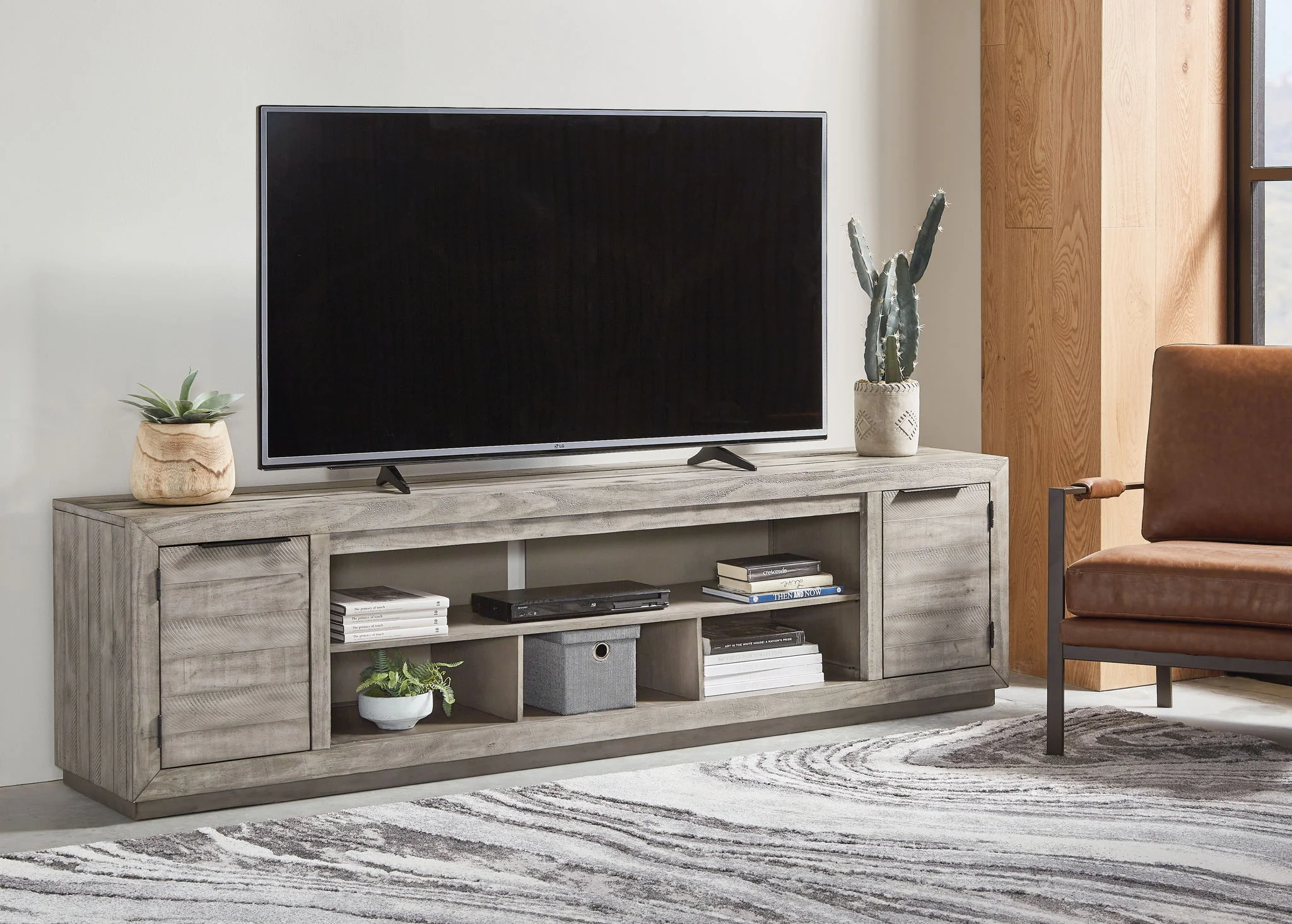 Naydell - 92" TV Stand with Wide Fireplace Insert - Gray - Image 2