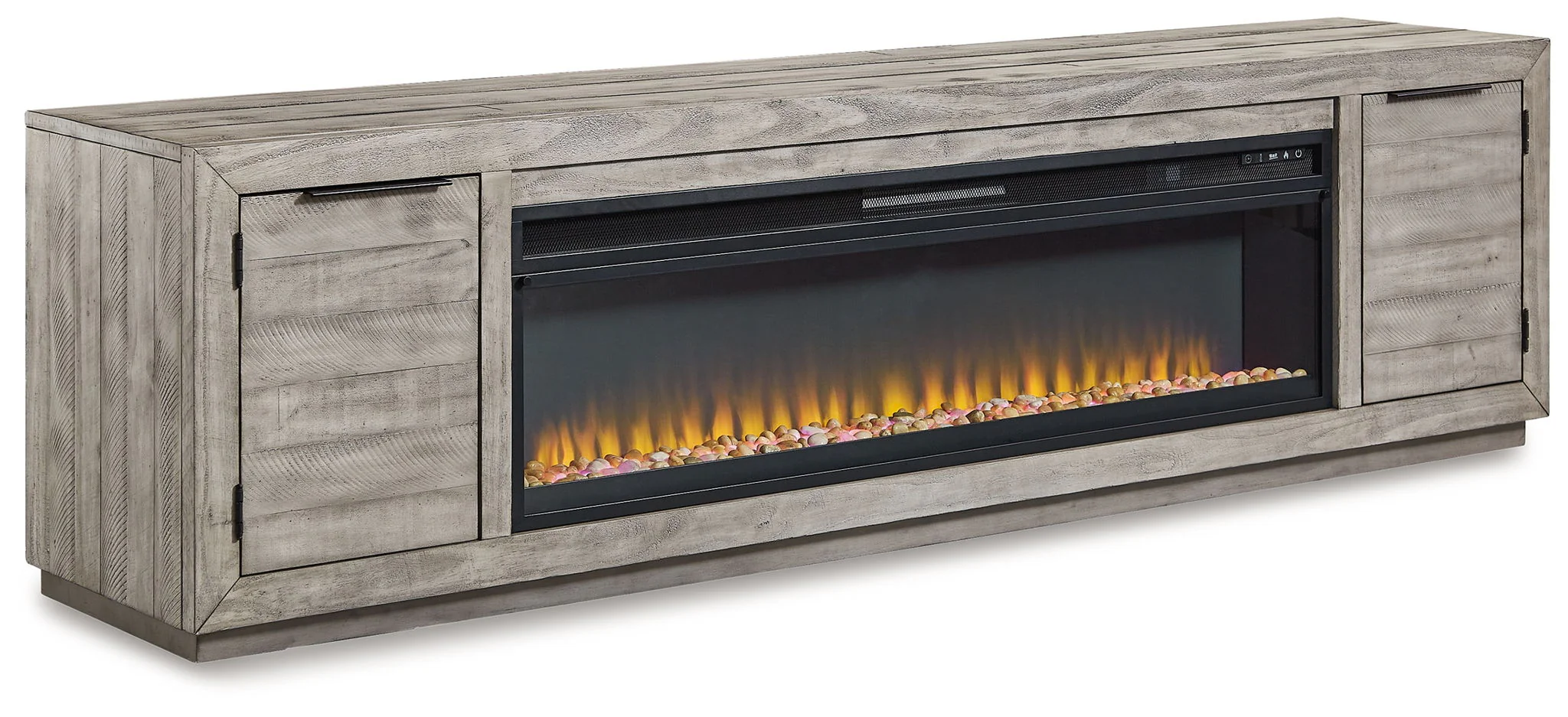 Naydell - 92" TV Stand with Wide Fireplace Insert - Gray - Image 4