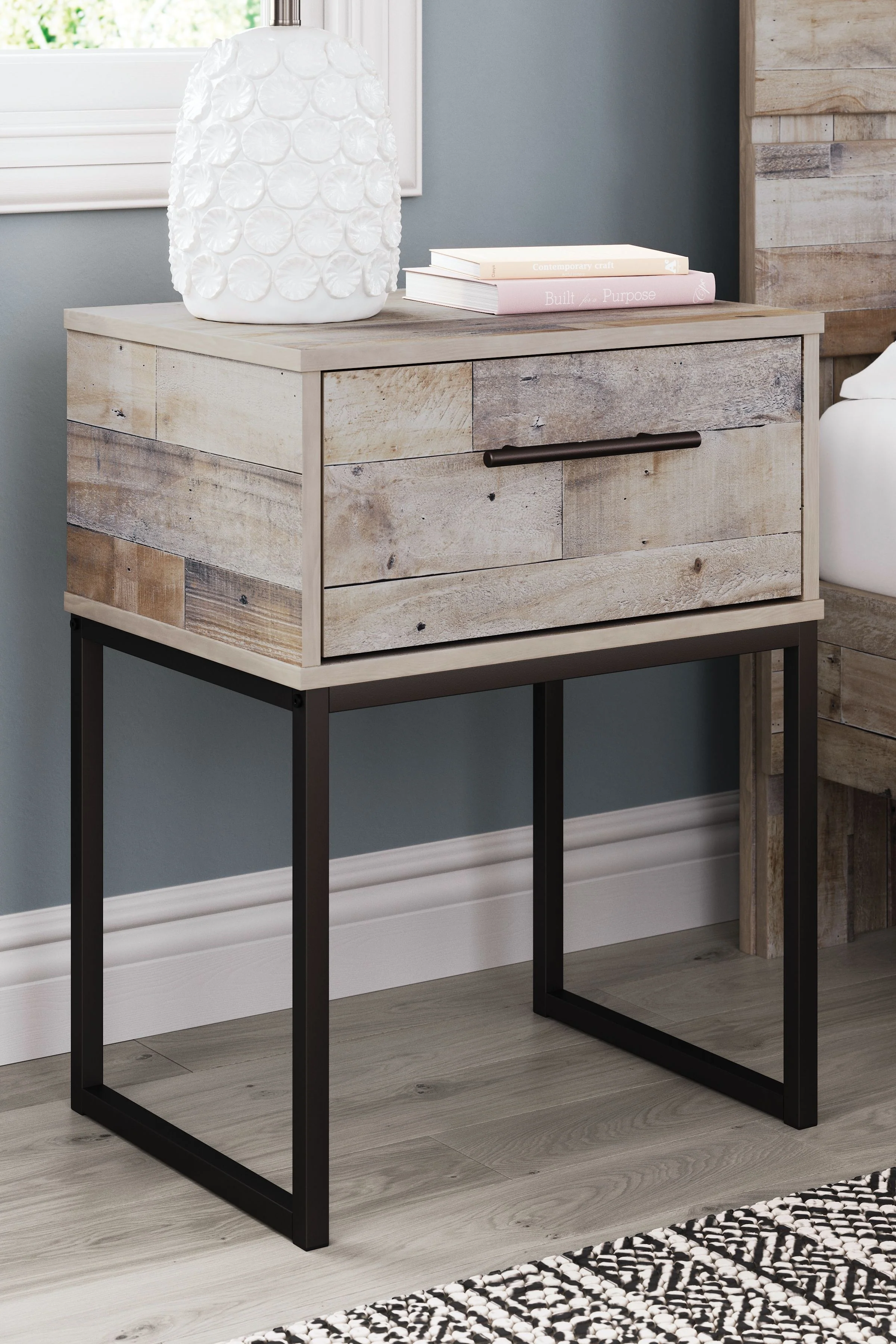 Neilsville - One Drawer Night Stand - Vinyl-Wrapped - Whitewash - Image 3