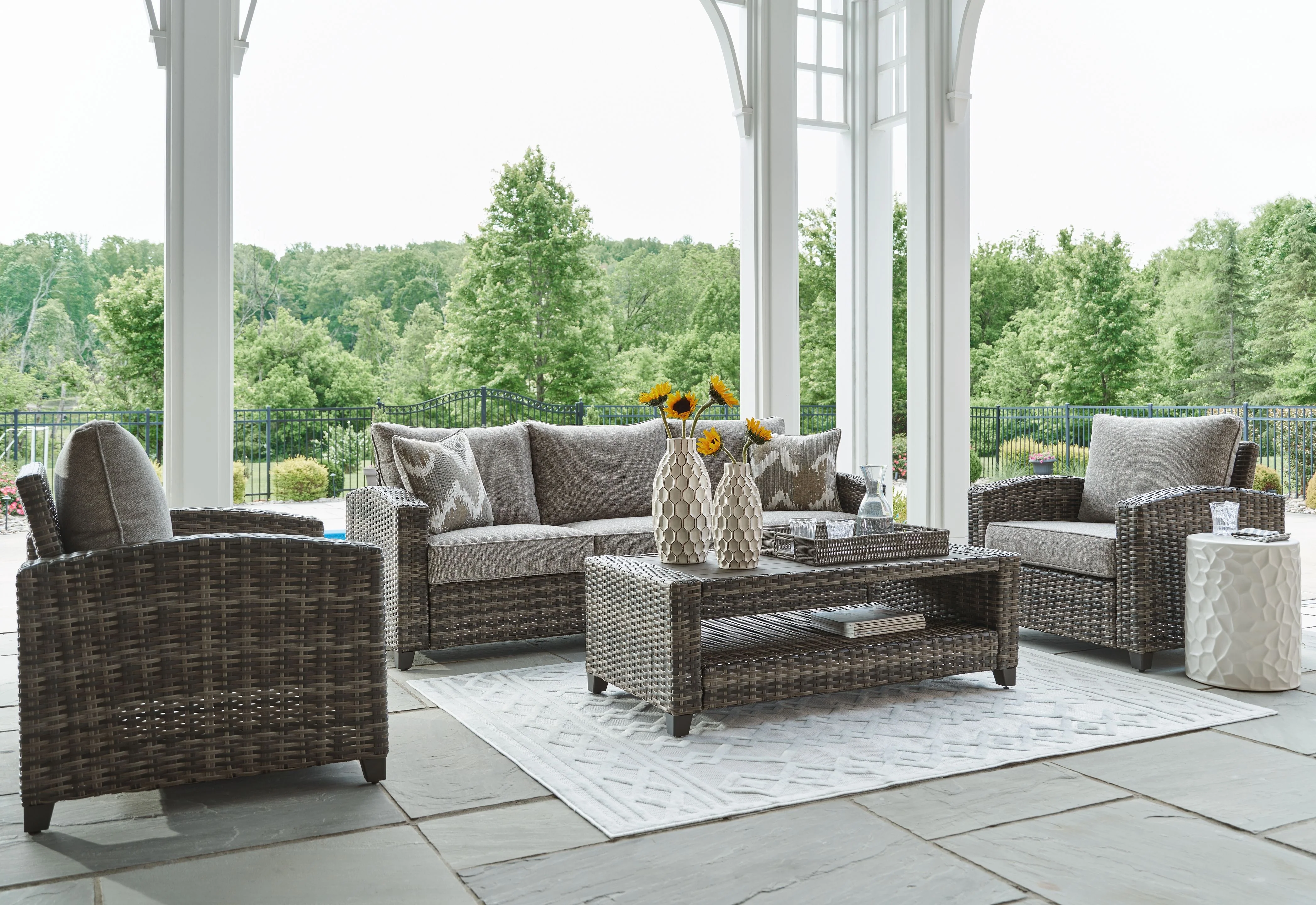 Oasis Court - Sofa, Chairs, Table Set (Set of 4) - Gray - Image 4