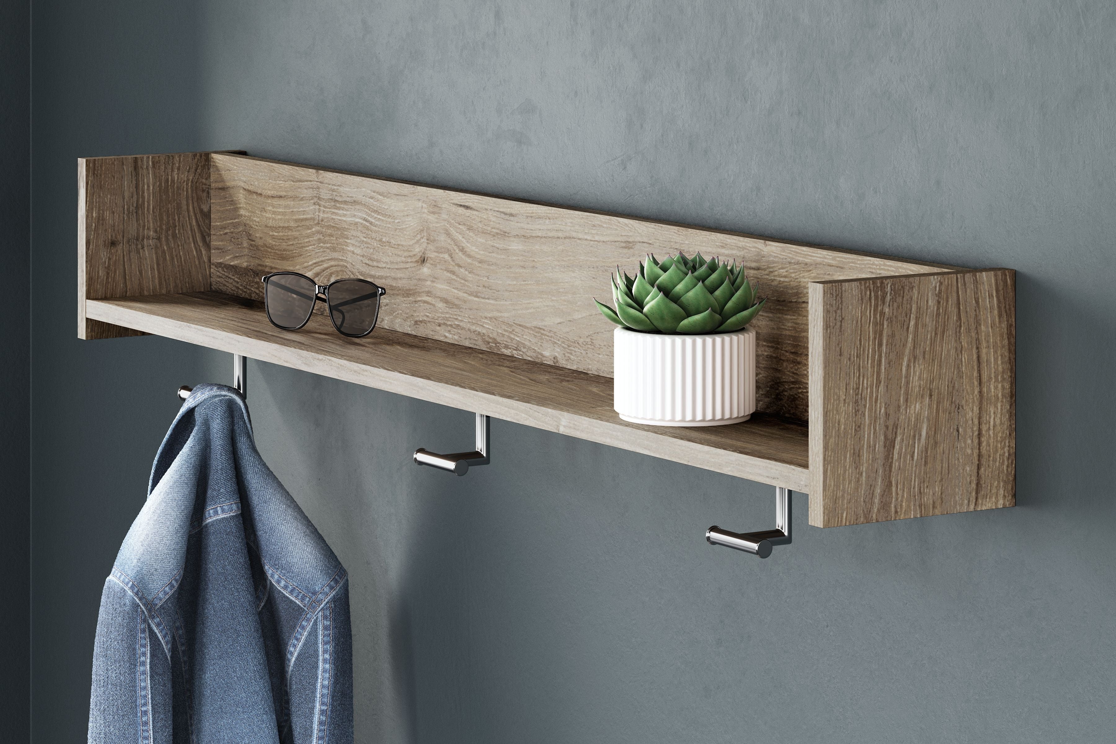 Oliah - Wall Mounted Coat Rack w/Shelf - Natural - Image 3