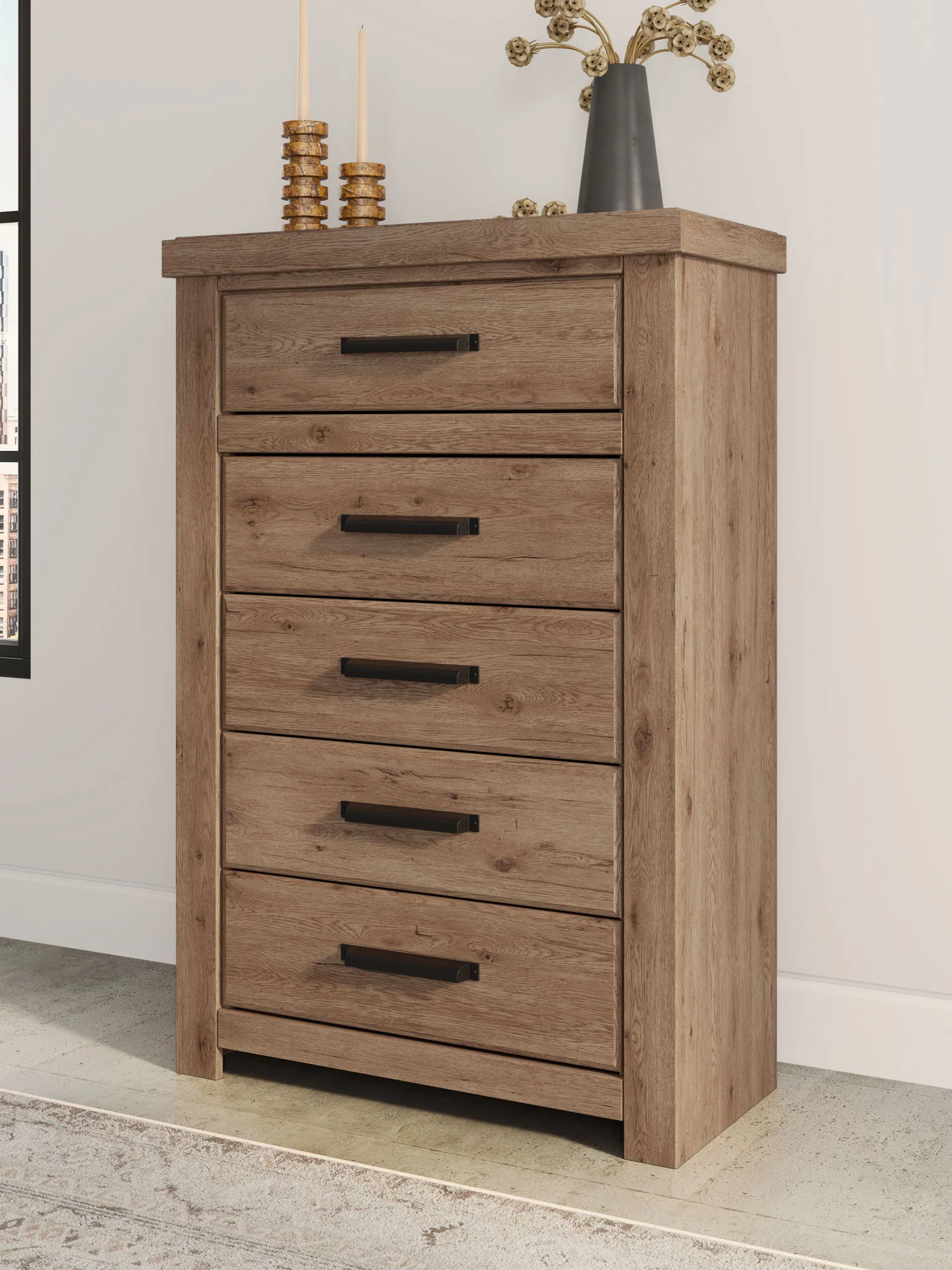 Oliandon - Five Drawer Chest - Light Brown - Image 4
