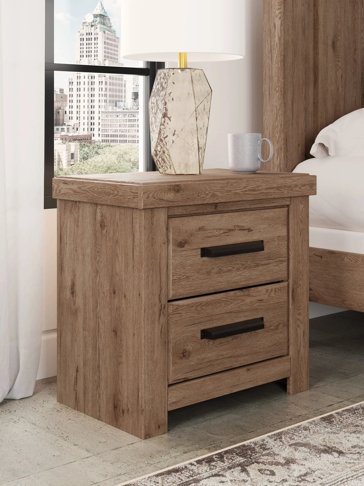 Oliandon - Two Drawer Night Stand - Light Brown - Image 4
