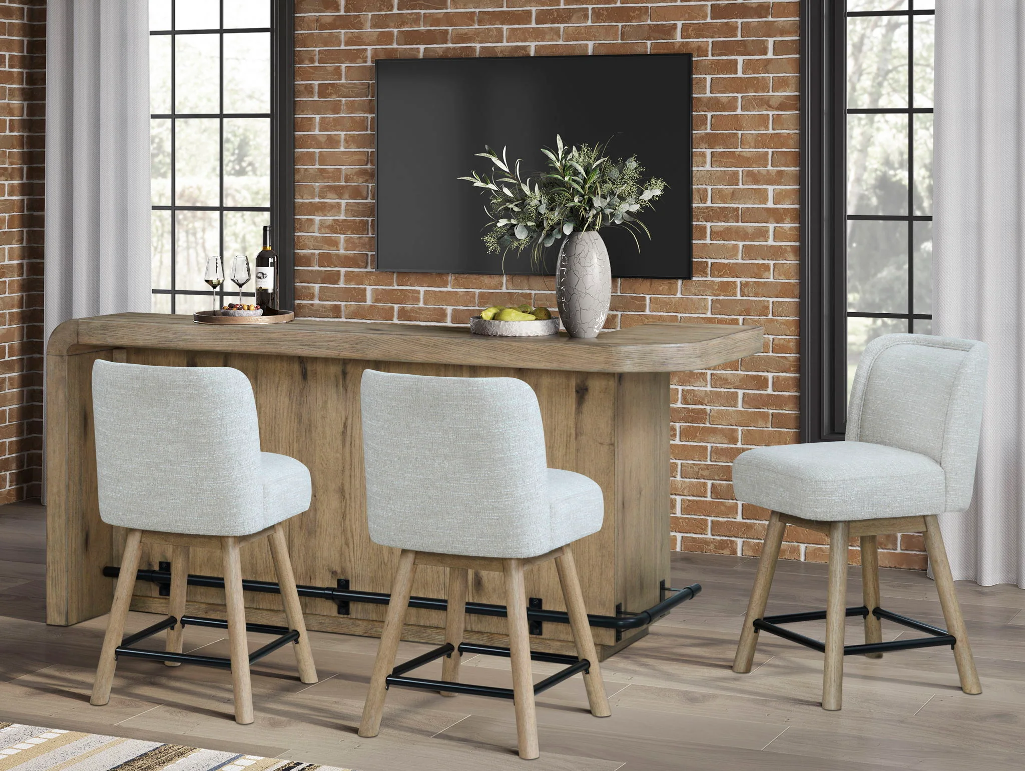 Pagosa - Counter Height Swivel Stool (Set of 2) - English Knotty Oak / Gray - Image 3