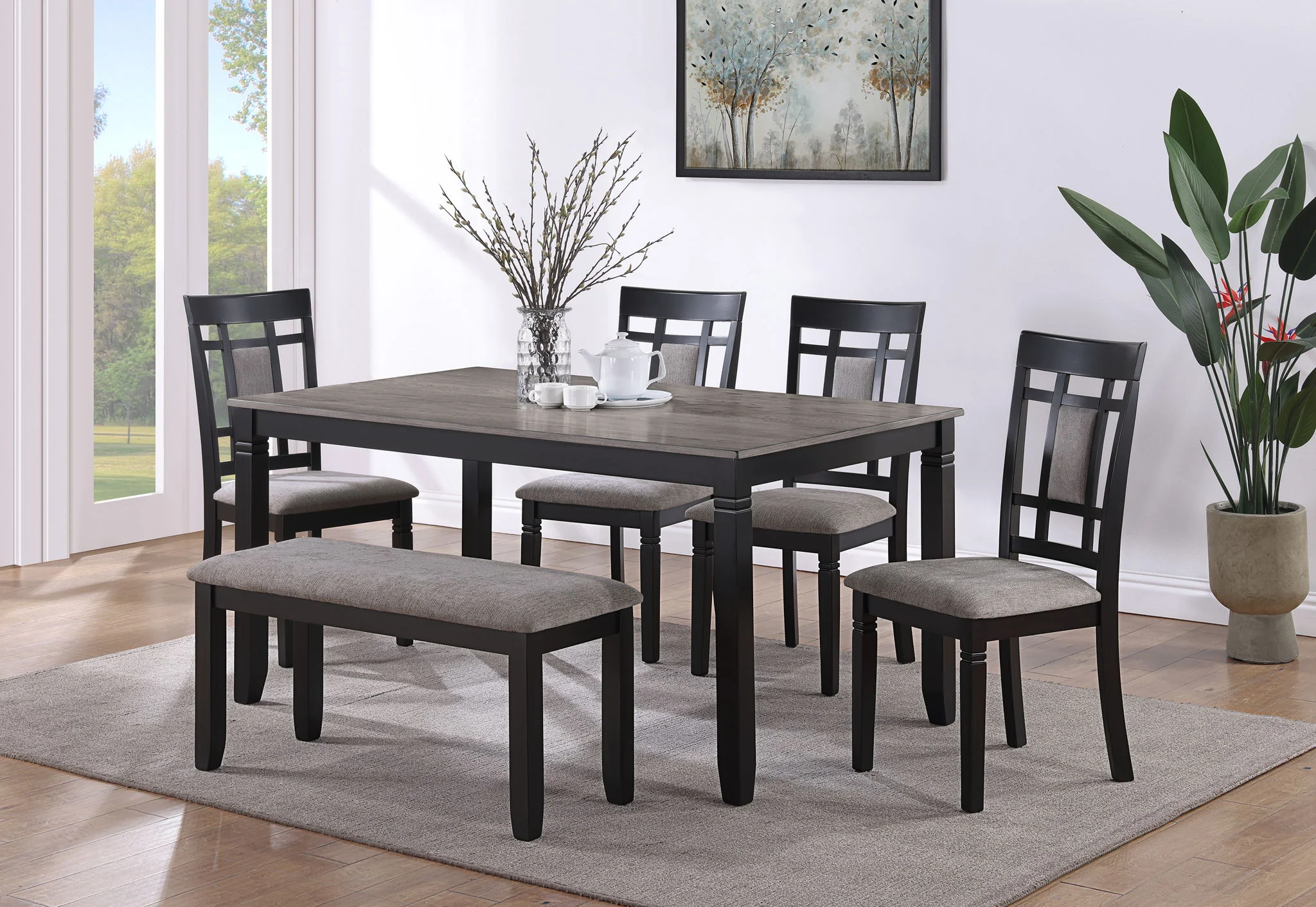 Paige - 6 Piece Dinette Set With Bench - Dark Brown