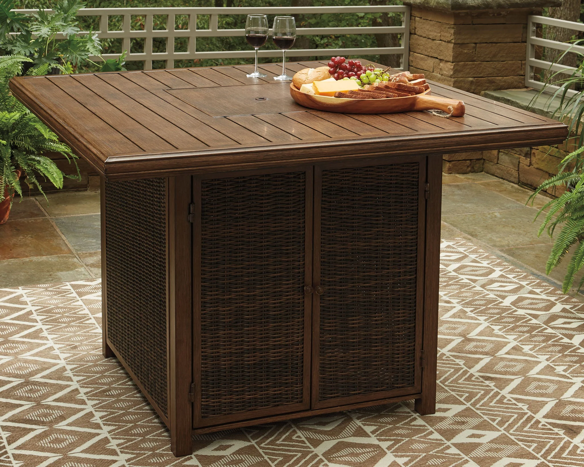 Paradise Trail - Square Bar Table w/Fire Pit - Medium Brown - Image 4