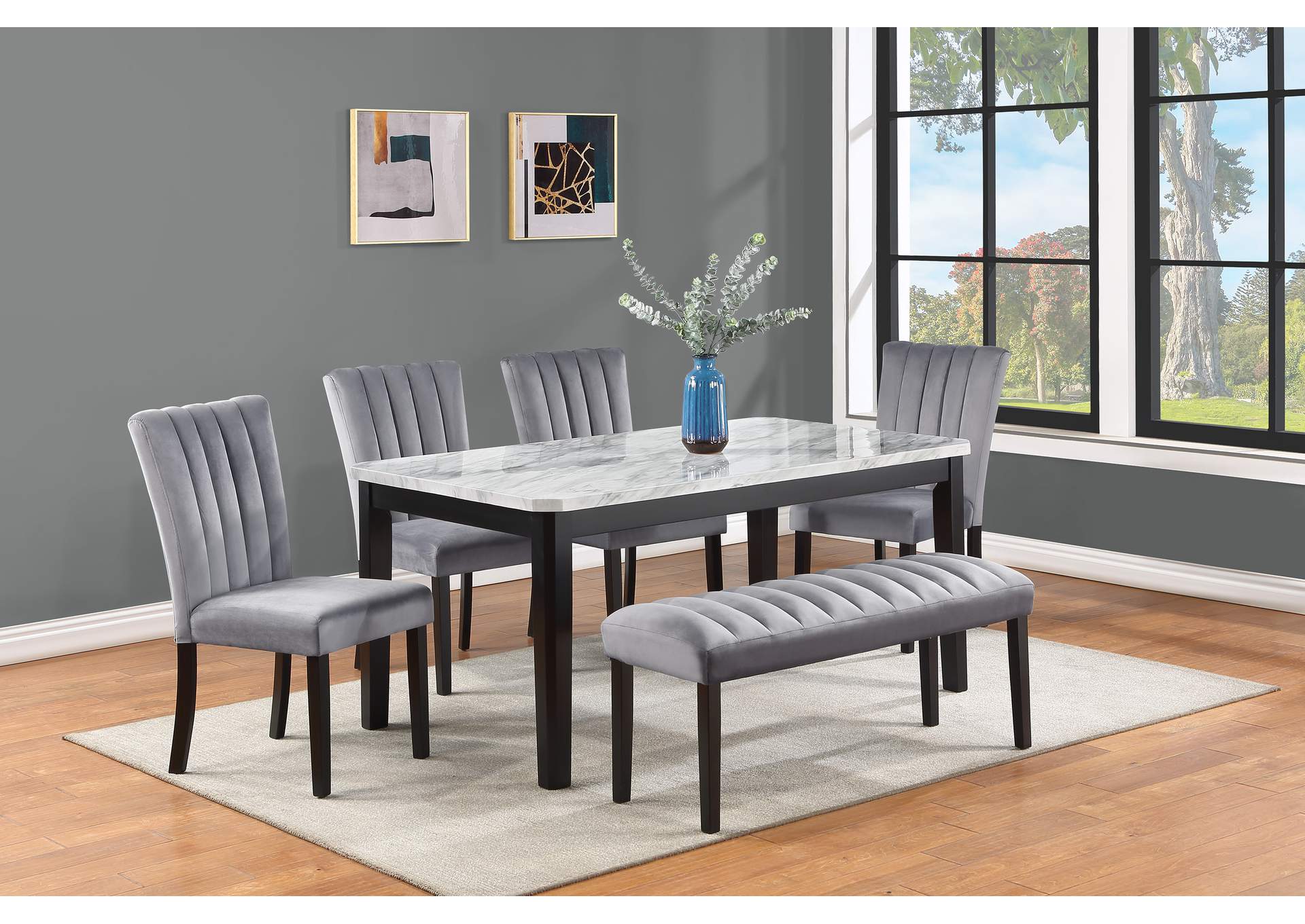 Pascal Black & White Faux Marble Dining Sets by Crown Mark