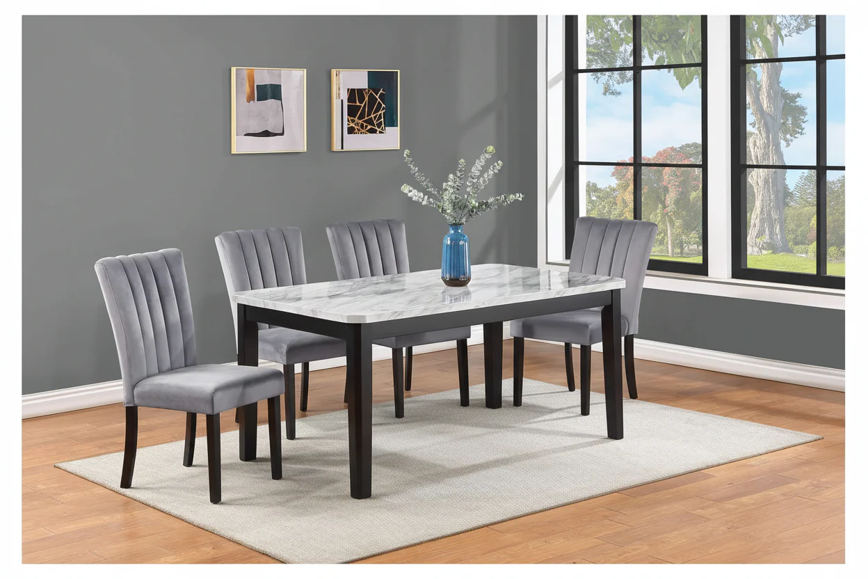 Pascal Black & White Faux Marble Dining Sets by Crown Mark - Image 2