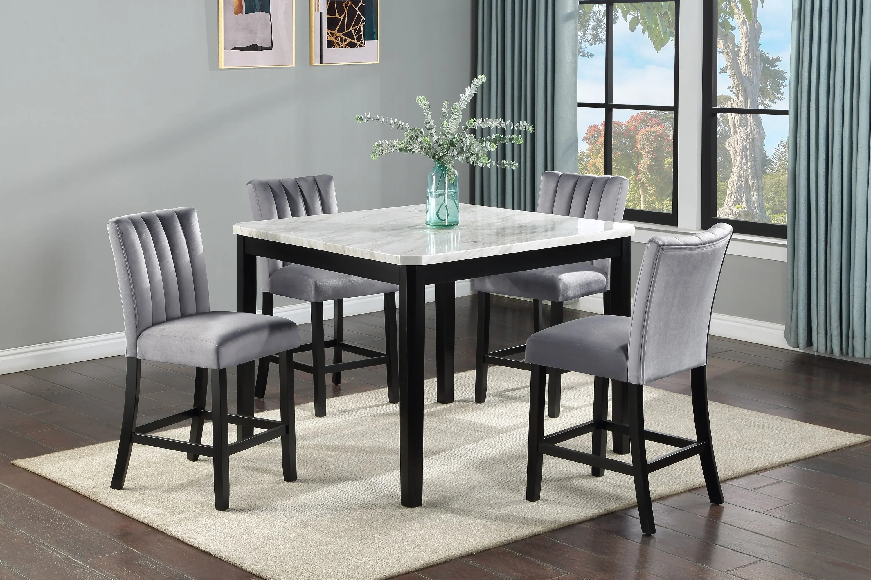 Pascal Black & White Faux Marble Counter Height Dining Sets