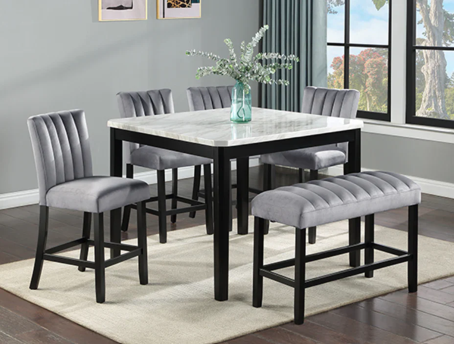 Pascal Black & White Faux Marble Counter Height Dining Sets - Image 2