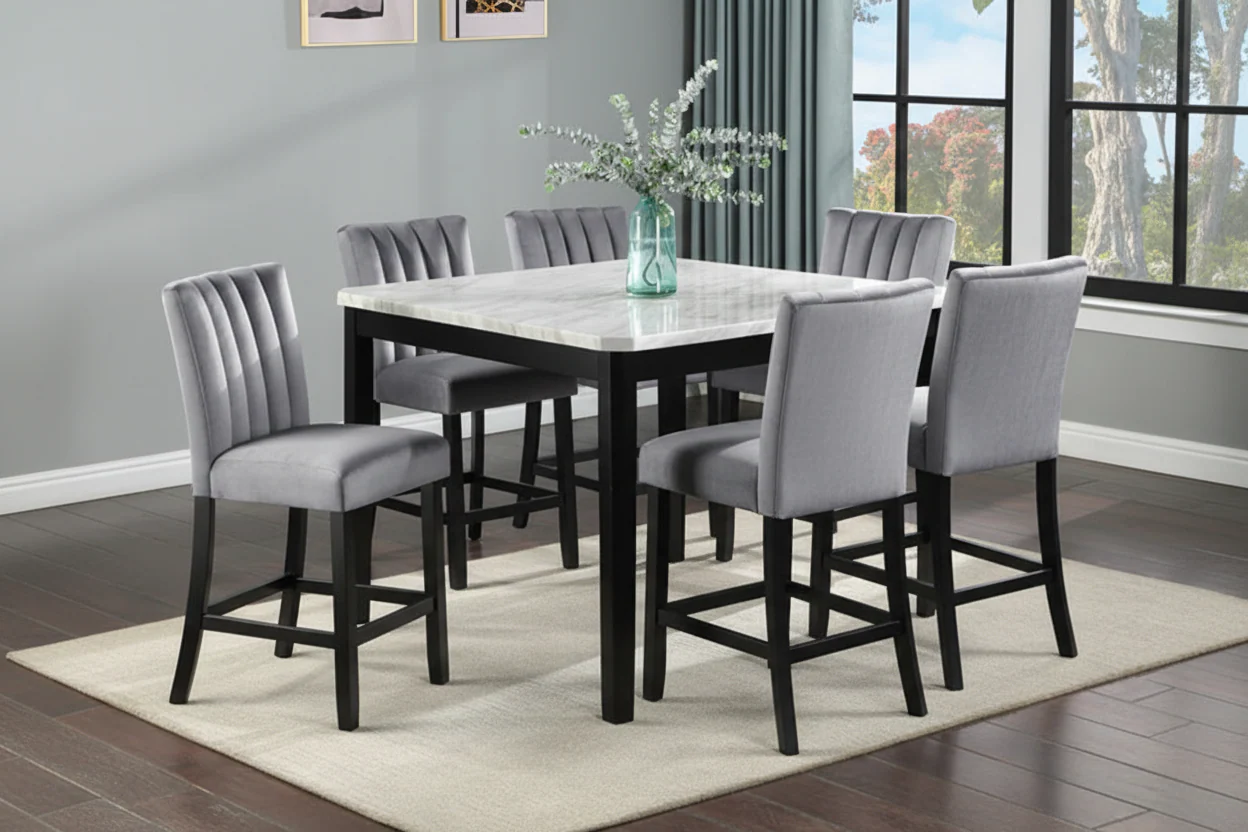Pascal Black & White Faux Marble Counter Height Dining Sets - Image 3