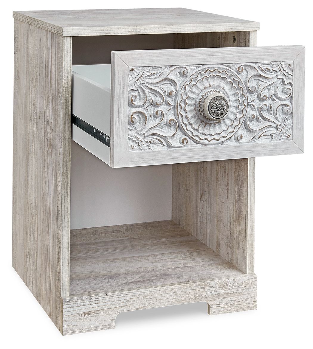 Paxberry - One Drawer Night Stand - Open Cubby - Whitewash - Image 4