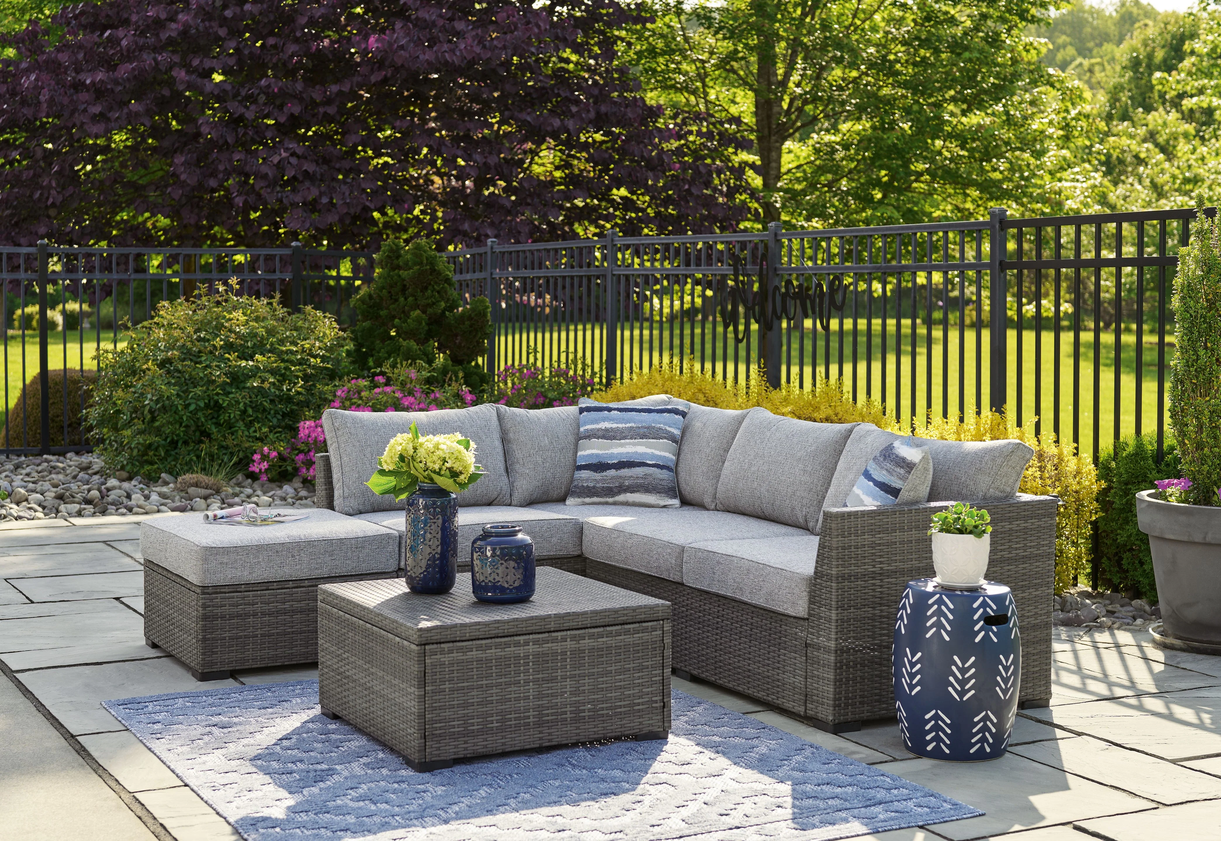 Petal Road - Loveseat Sectional, Ottoman, Table Set (Set of 4) - Gray - Image 3